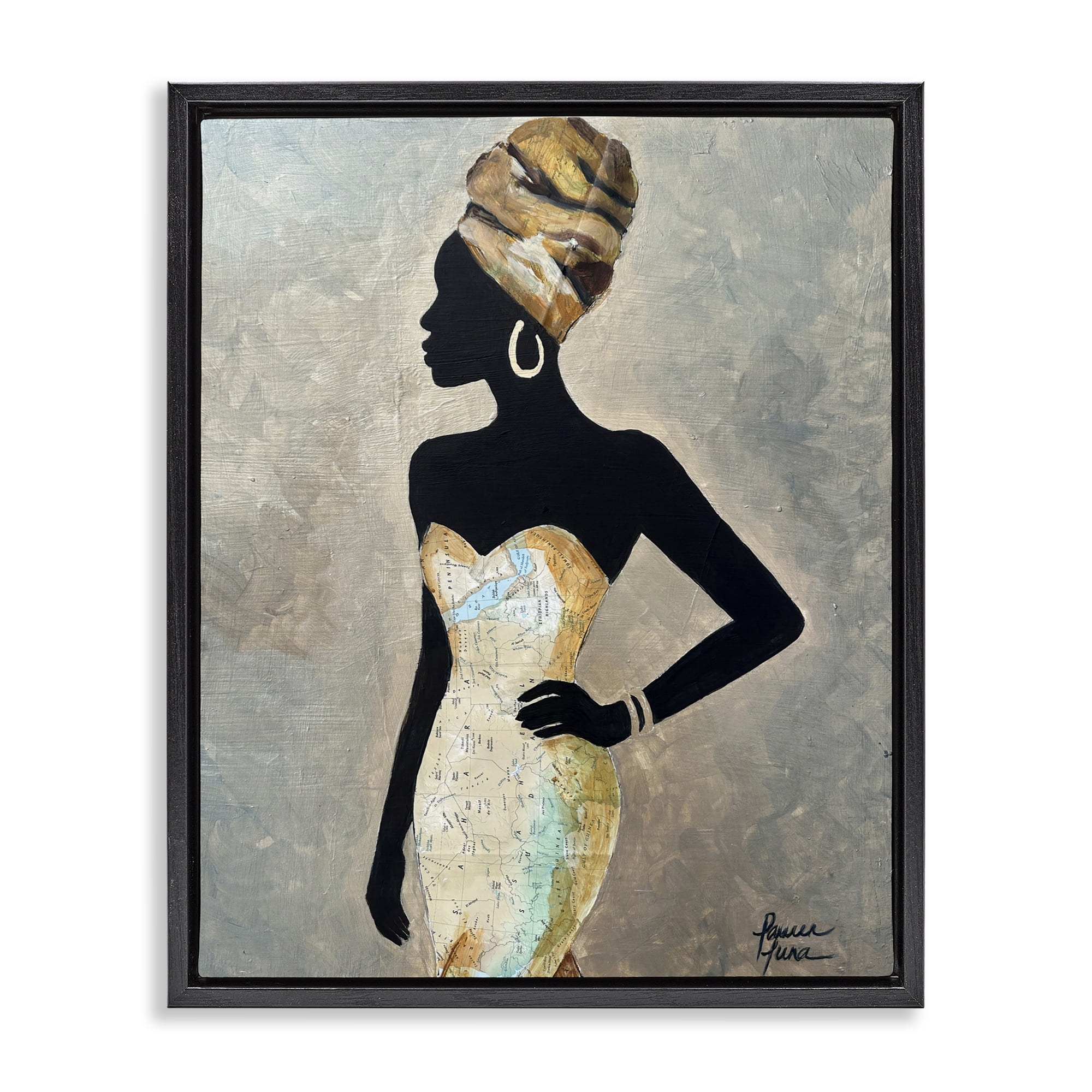 Stupell Industries Motherland Muse Fashion Portrait Black Framed Floater Canvas Wall Art, design by Lauren Luna