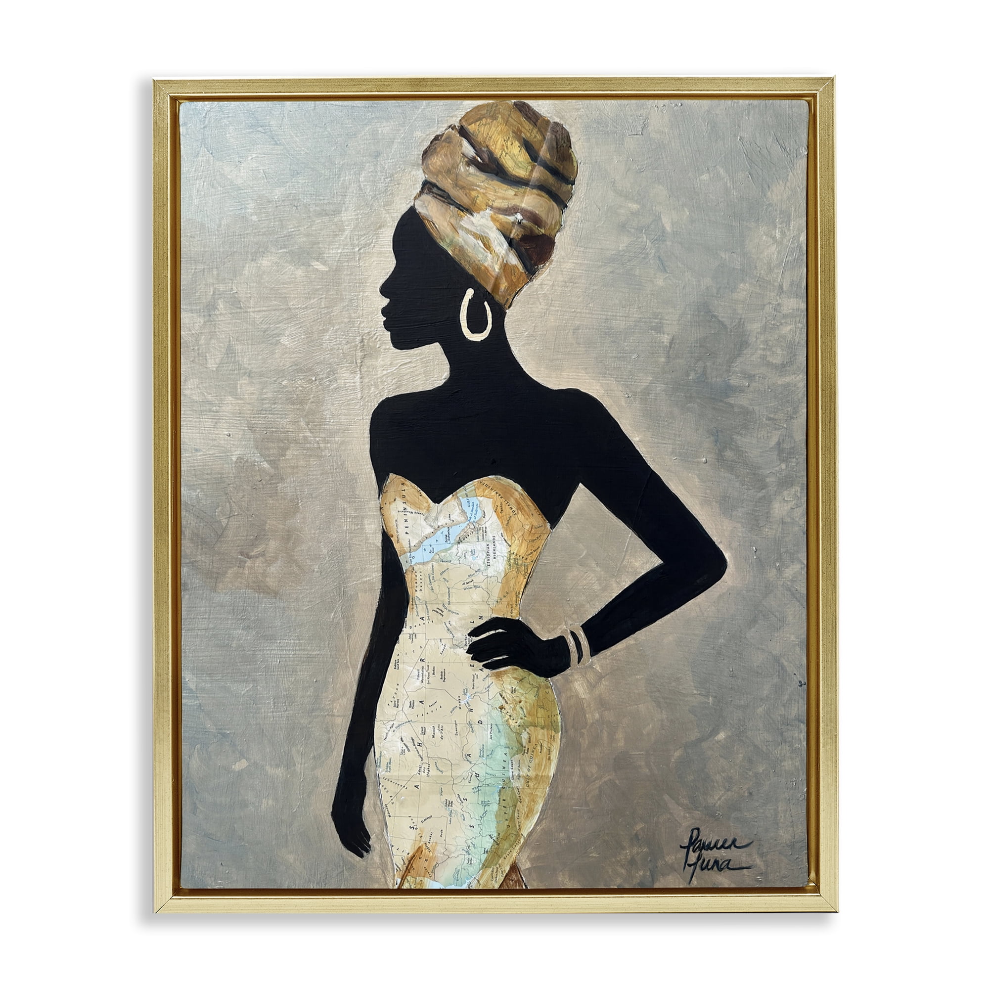 Stupell Industries Motherland Muse Fashion Portrait Gold Framed Floater Canvas Wall Art, design by Lauren Luna