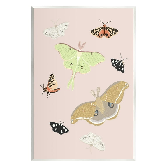 Stupell Industries Moths & Butterflies on Pink Animals & Insects Painting Unframed Art Print Wall Art, 10 x 15