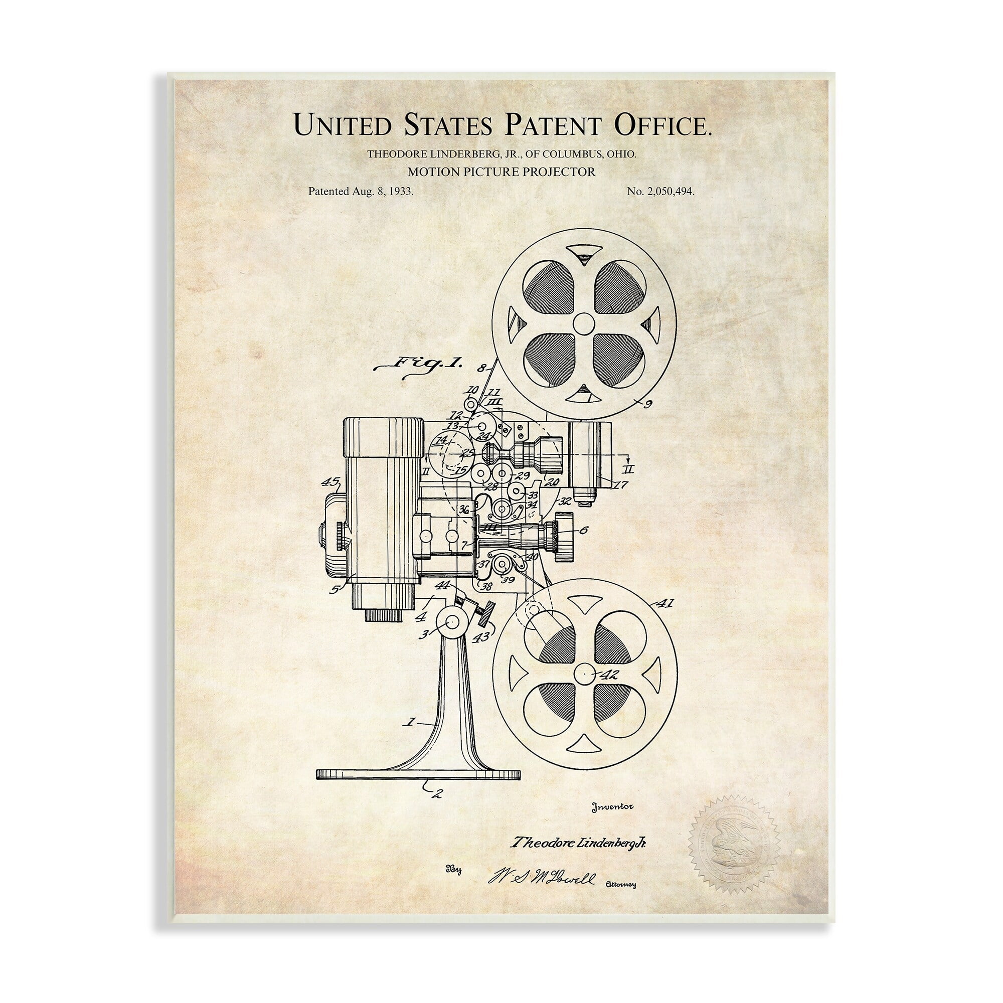 Vintage Motion Picture Projector Patent Wood Wall Art, 10 x 15