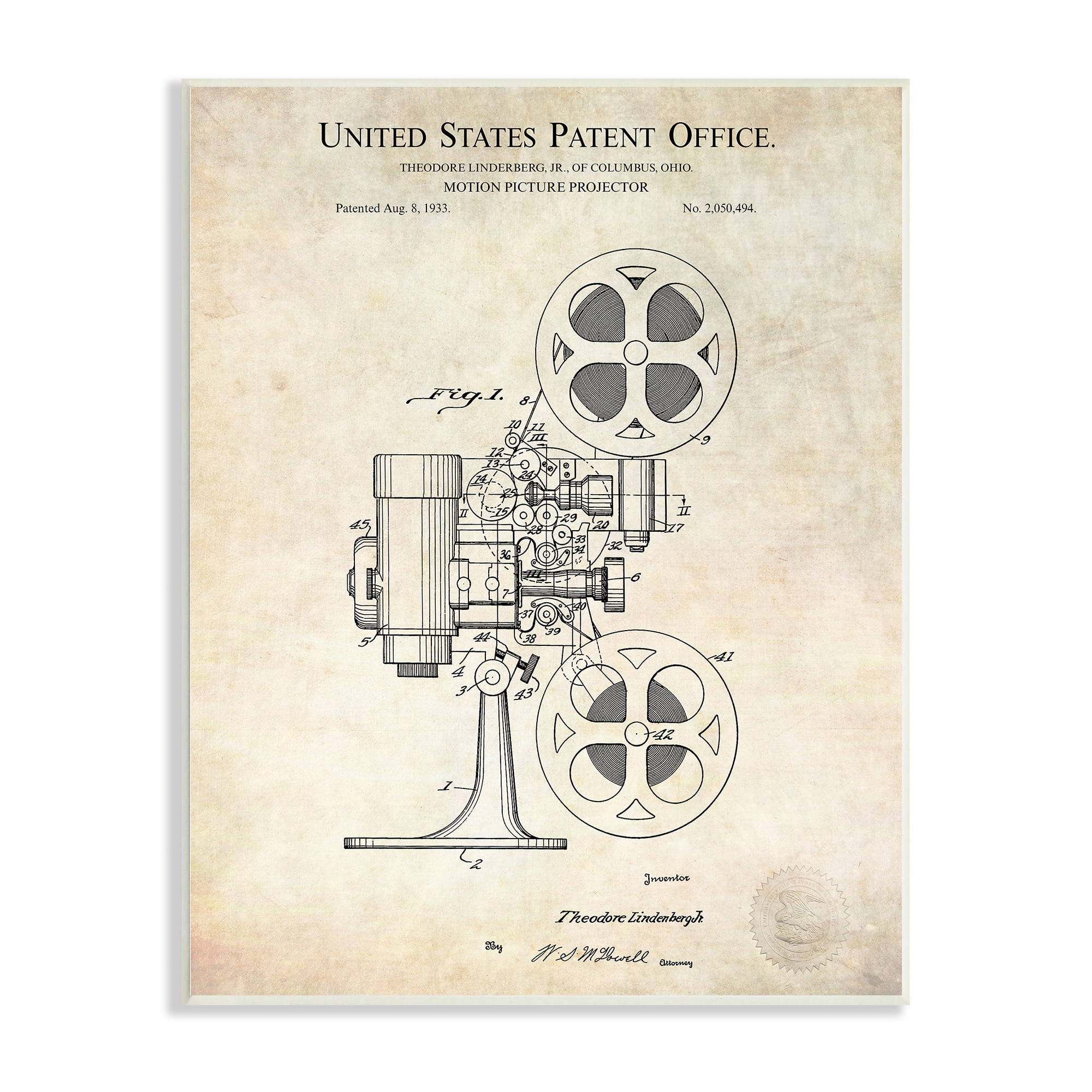 Vintage Motion Picture Projector Patent Wood Wall Art, 10 x 15