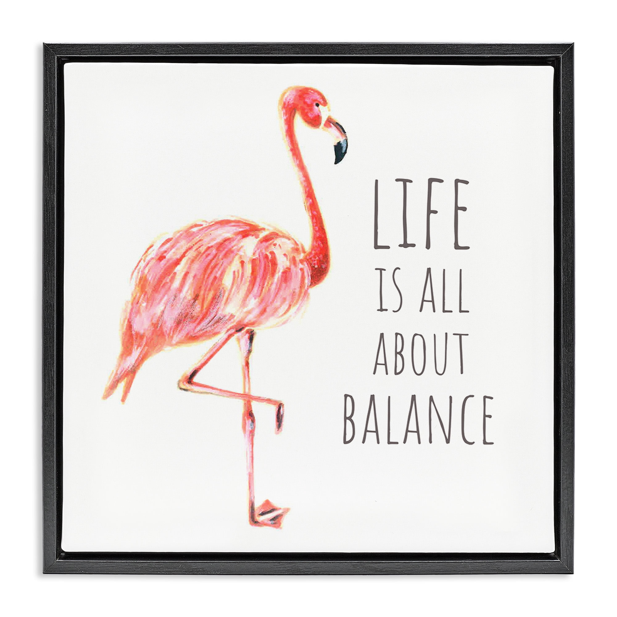 Stupell Industries Motivational Balance Flamingo Animals & Insects Painting Black Floater Framed Canvas Art Print Wall Art, 25 x 25