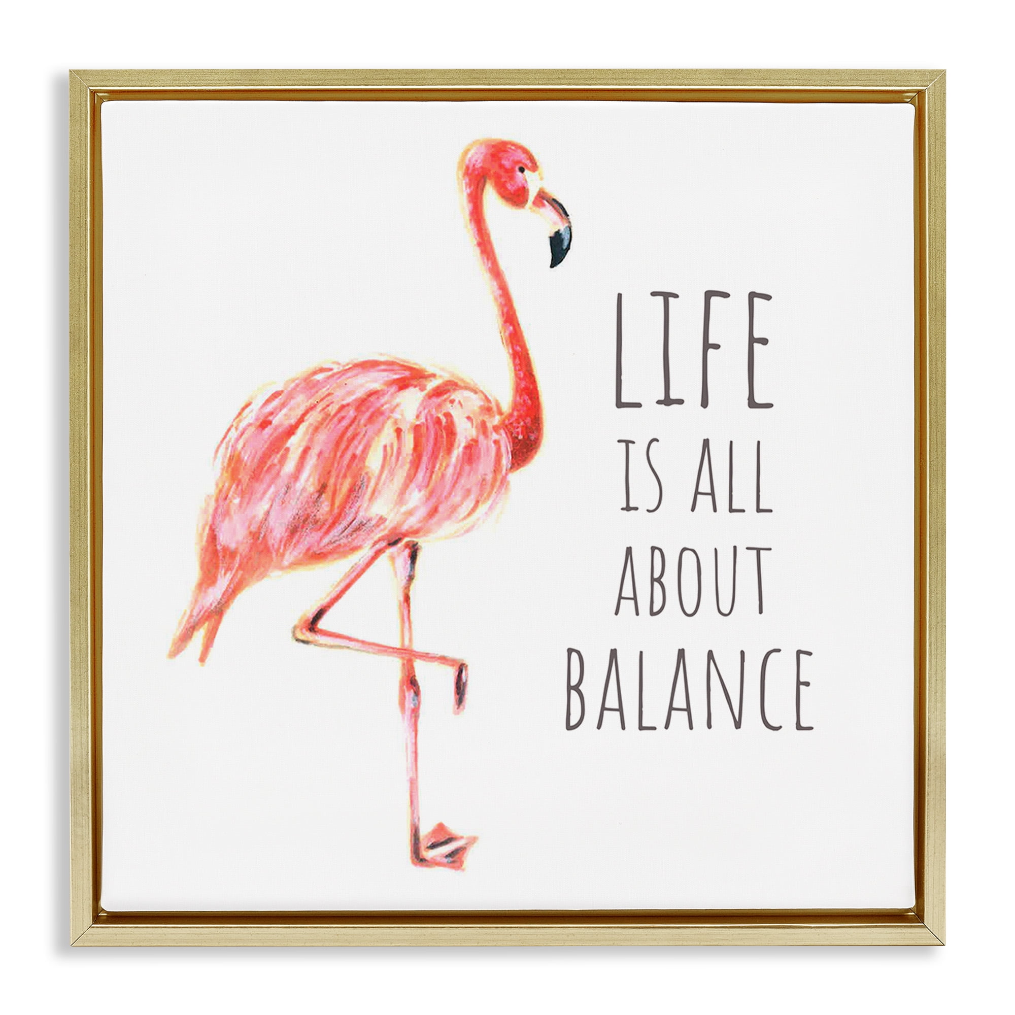 Stupell Industries Motivational Balance Flamingo Animals & Insects Painting Gold Floater Framed Canvas Art Print Wall Art, 18 x 18