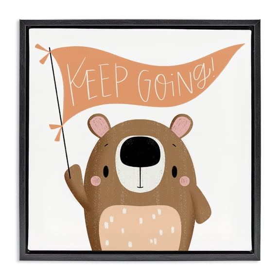 Stupell Industries Motivational Bear Keep Going Inspirational Painting Black Floater Framed Canvas Art Print Wall Art, 18 x 18