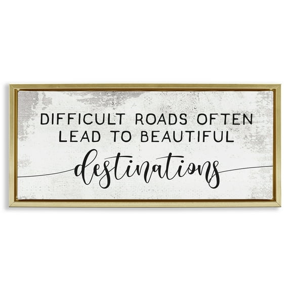 Stupell Industries Motivational Beautiful Destinations Inspirational Painting Gold Floater Framed Canvas Art Print Wall Art, 25 x 11
