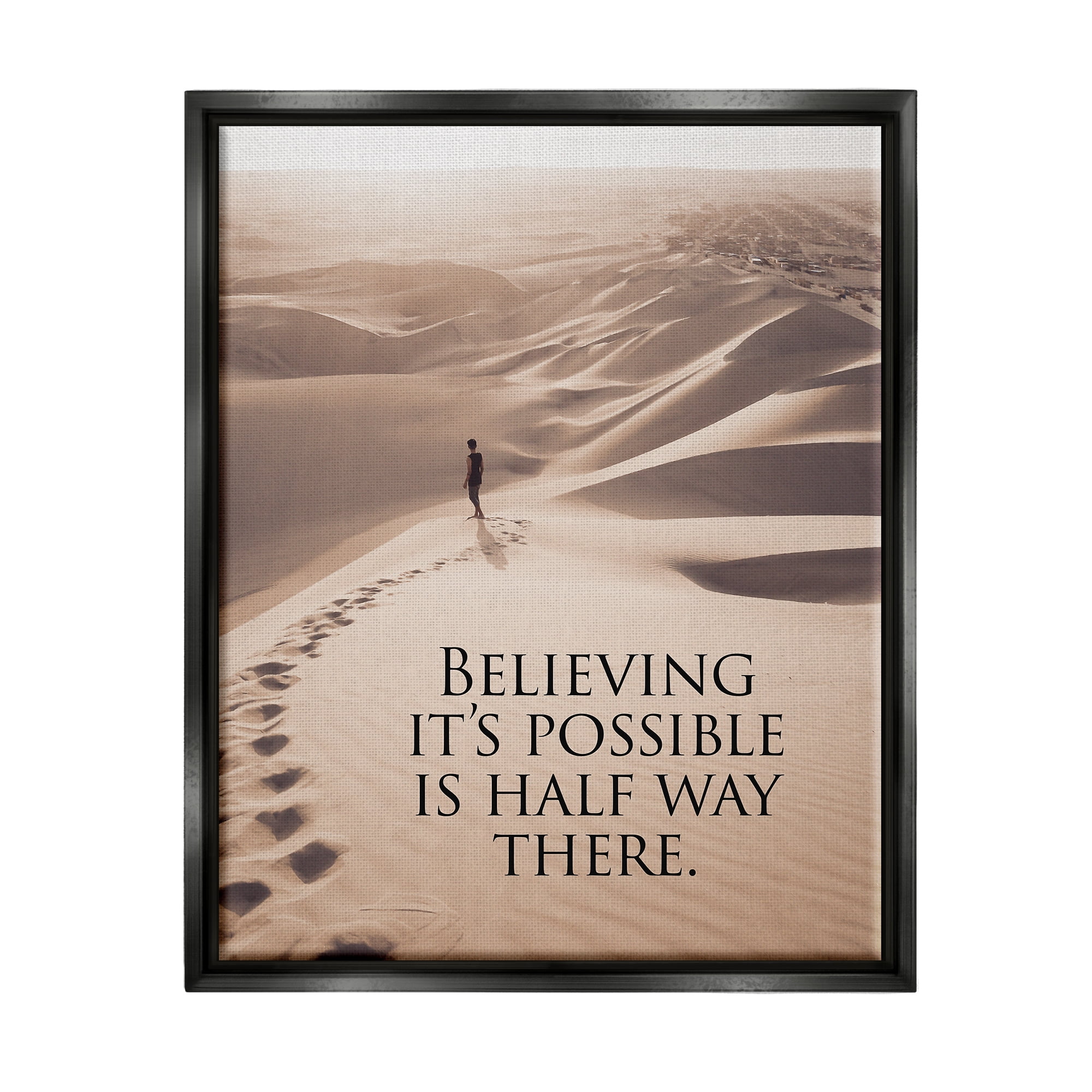 Stupell Industries Motivational Believe It's Possible Landscape Painting Black Floater Framed Canvas Art Print Wall Art, 25 x 31