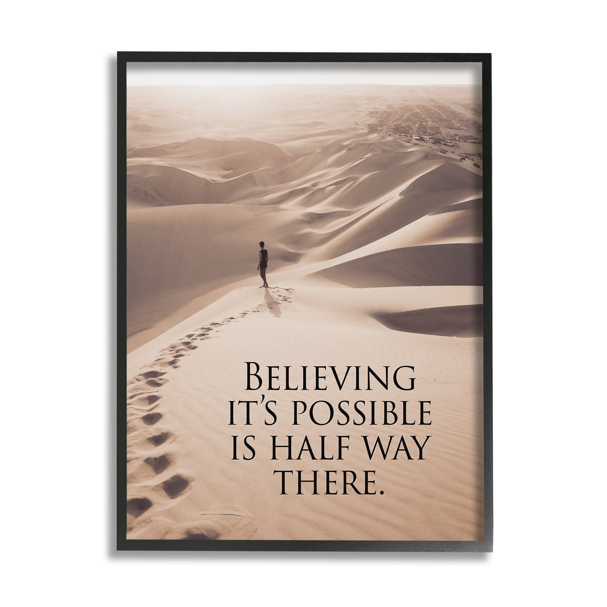 Stupell Industries Motivational Believe It's Possible Landscape Painting Black Framed Art Print Wall Art, 24 x 30