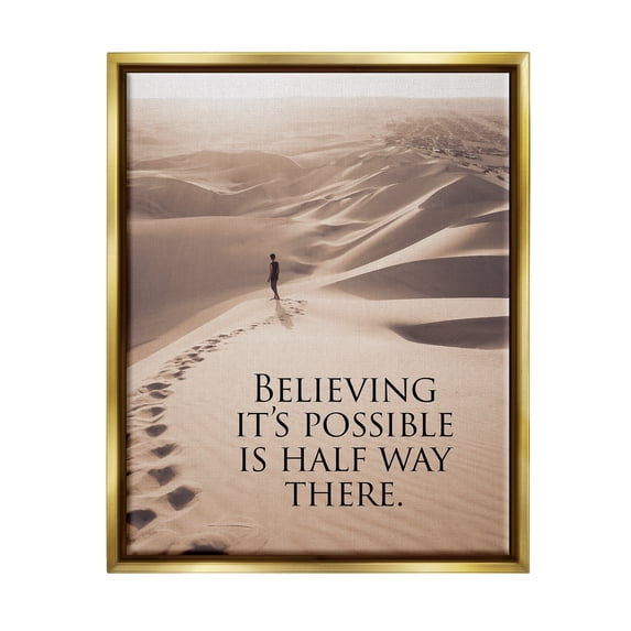 Stupell Industries Motivational Believe It's Possible Landscape Painting Gold Floater Framed Canvas Art Print Wall Art, 25 x 31