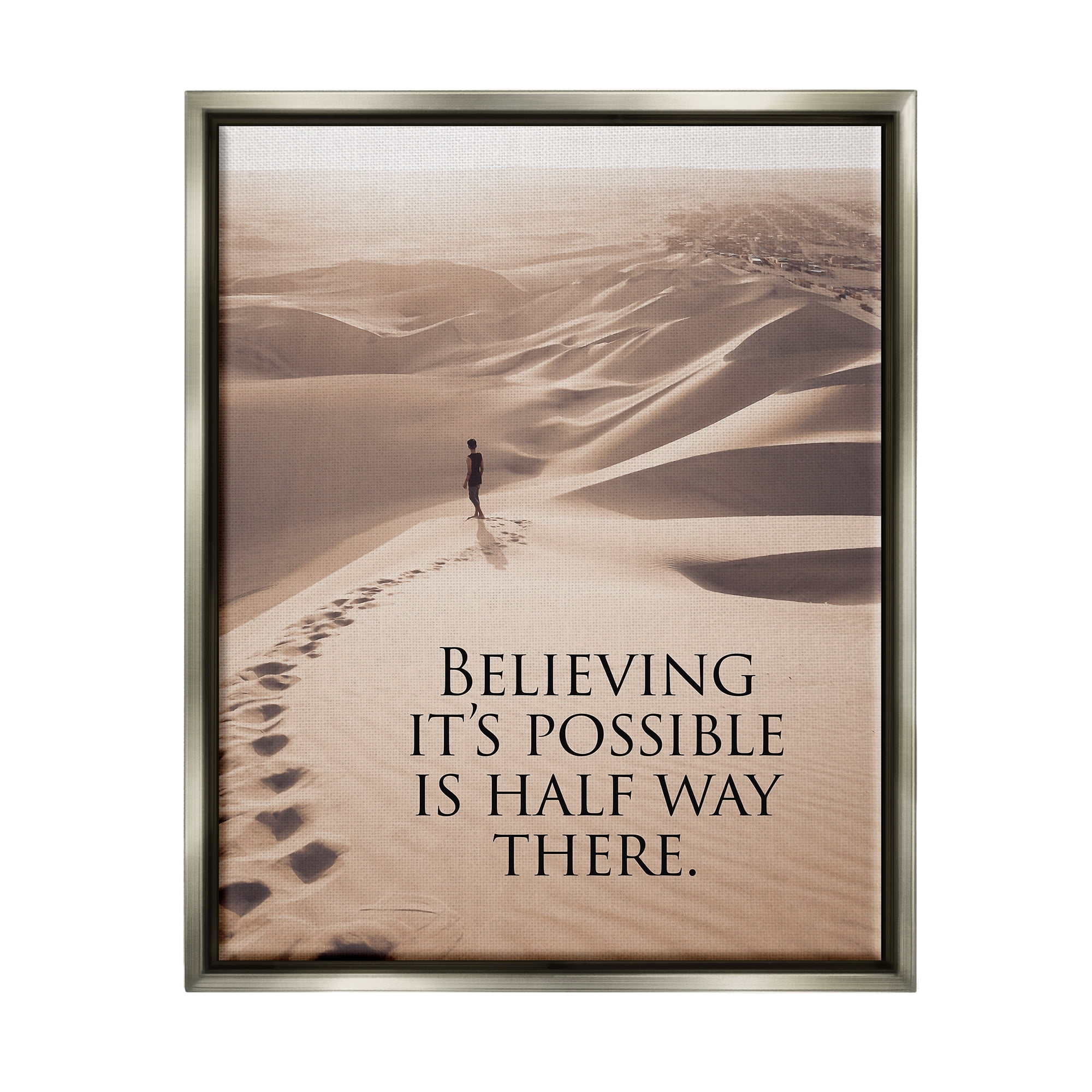 Stupell Industries Motivational Believe It's Possible Landscape Painting Gray Floater Framed Canvas Art Print Wall Art, 17 x 21