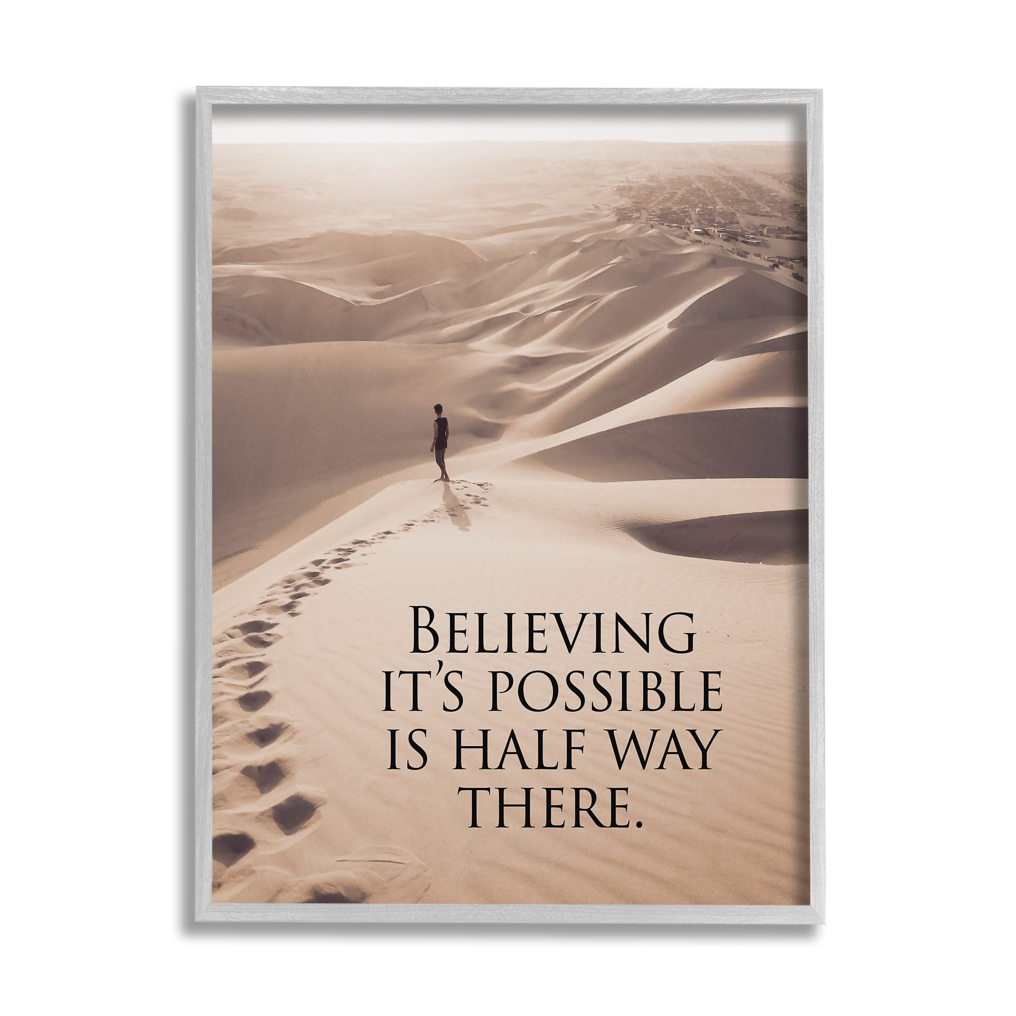 Stupell Industries Motivational Believe It's Possible Landscape Painting Gray Framed Art Print Wall Art, 24 x 30