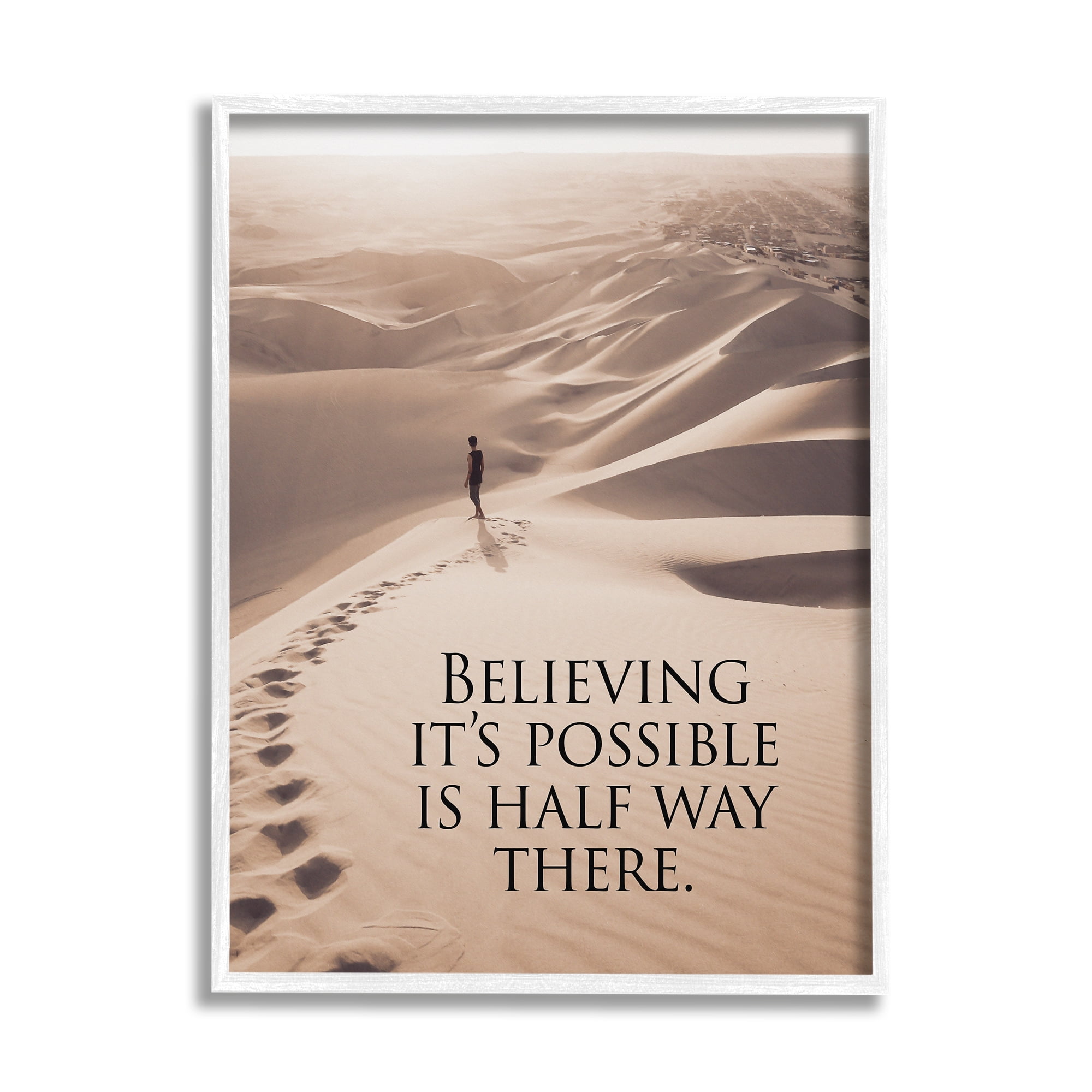Stupell Industries Motivational Believe It's Possible Landscape Painting White Framed Art Print Wall Art, 11 x 14