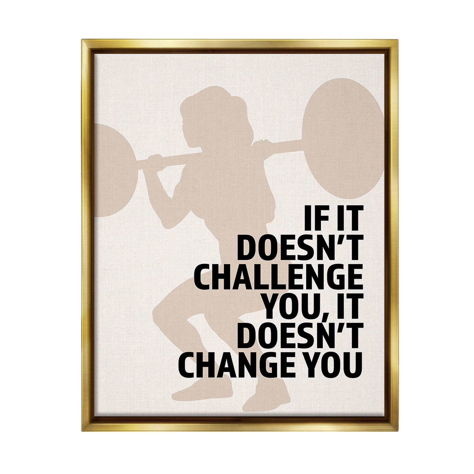 Stupell Industries Motivational Challenge Workout Inspirational Painting Gold Floater Framed Canvas Art Print Wall Art, 25 x 31