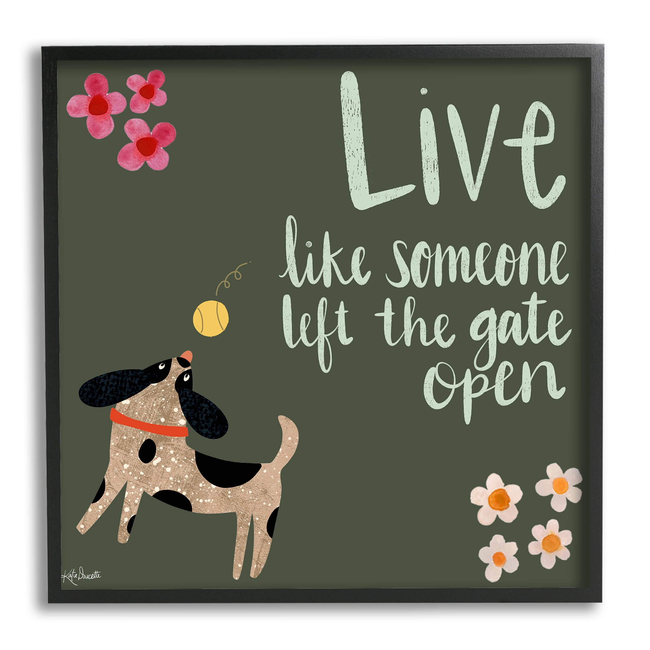 Stupell Industries Motivational Dog Humor Floral Quote Graphic Art Black Framed Art Print Wall Art, Design by Katie Doucette