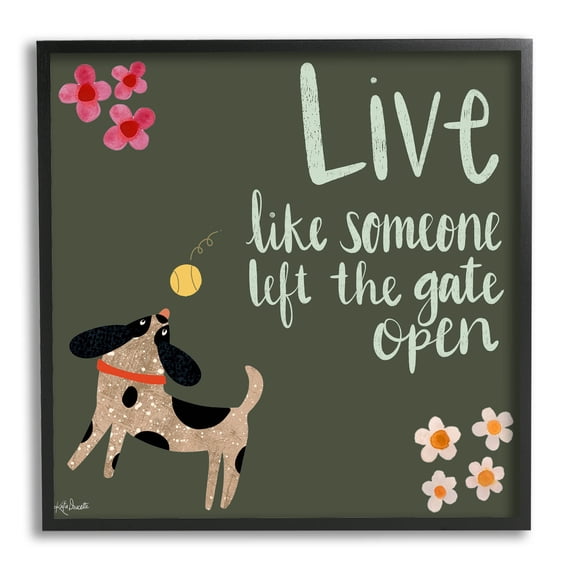 Stupell Industries Motivational Dog Humor Floral Quote Graphic Art Black Framed Art Print Wall Art, Design by Katie Doucette