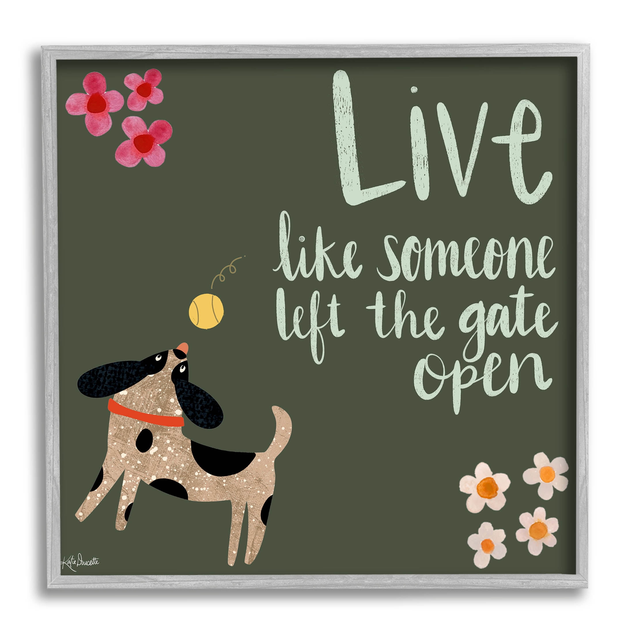 Stupell Industries Motivational Dog Humor Floral Quote Graphic Art Gray Framed Art Print Wall Art, Design by Katie Doucette