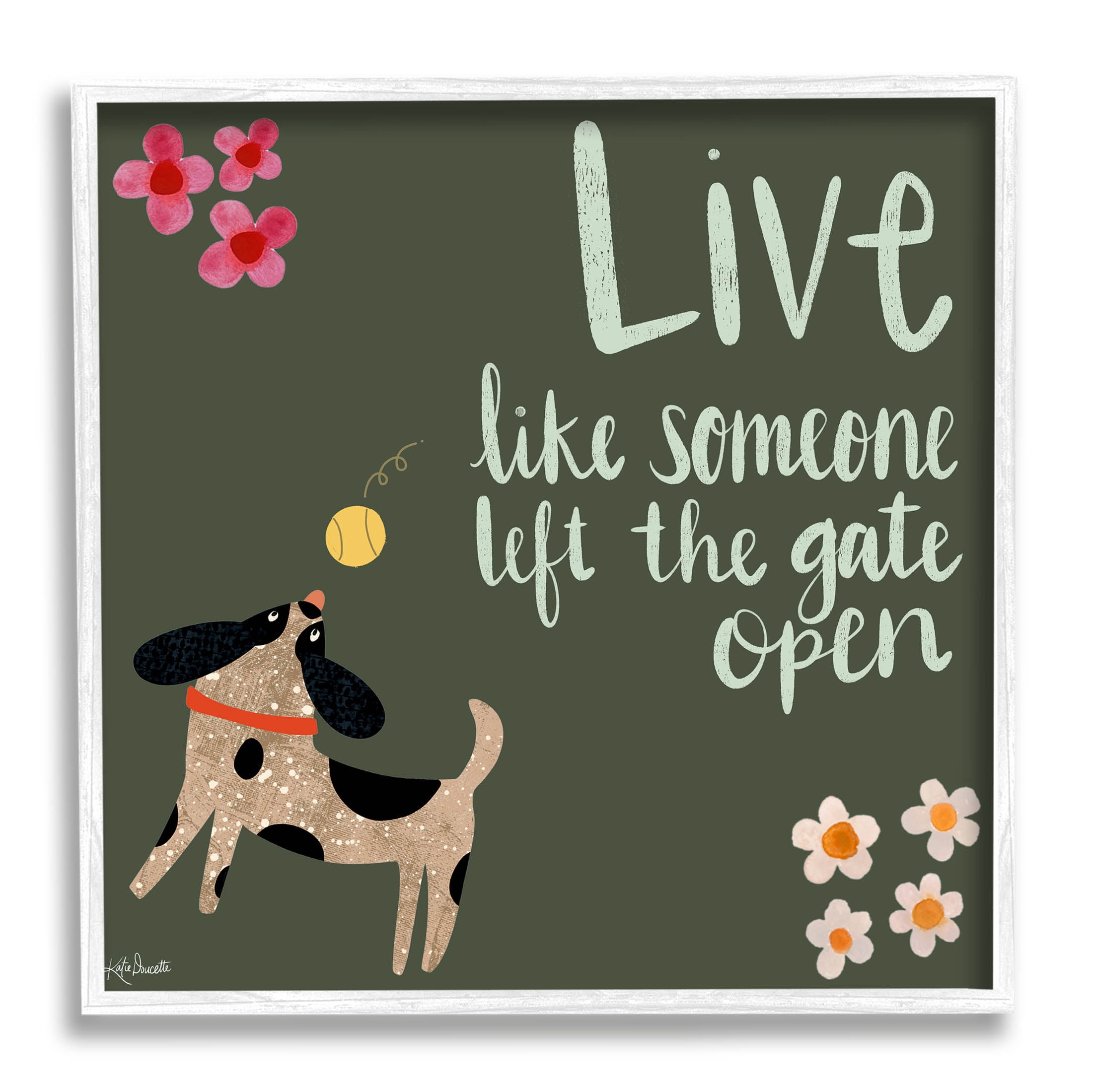 Stupell Industries Motivational Dog Humor Floral Quote Graphic Art White Framed Art Print Wall Art, Design by Katie Doucette