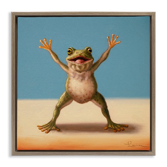 Stupell Industries Motivational Exercise Frog Sports & Sports Teams Painting Brown Floater Framed Canvas Art Print Wall Art, 18 x 18