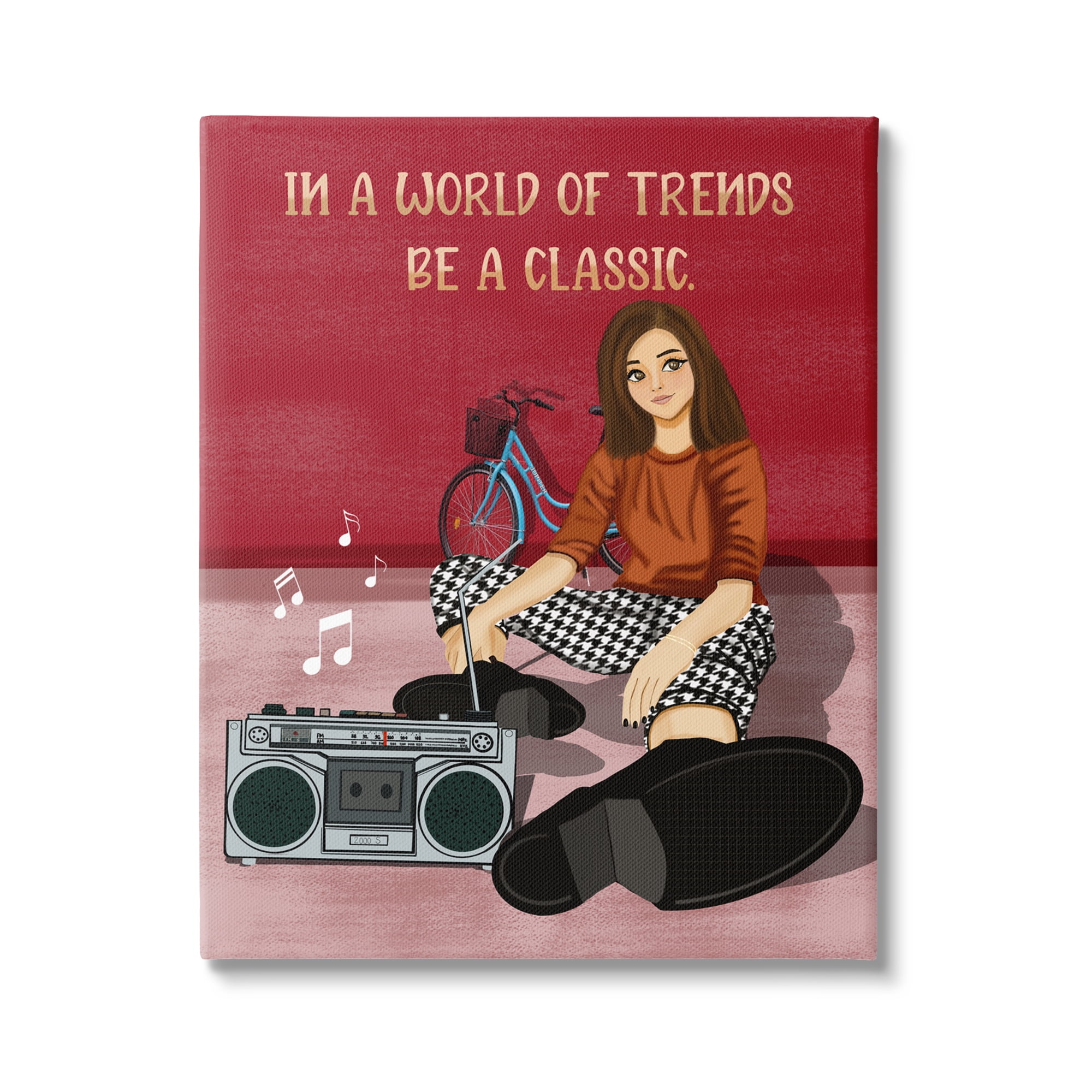 Stupell Industries Motivational Girl with Boombox Abstract Painting Gallery Wrapped Canvas Art Print Wall Art, 36 x 48