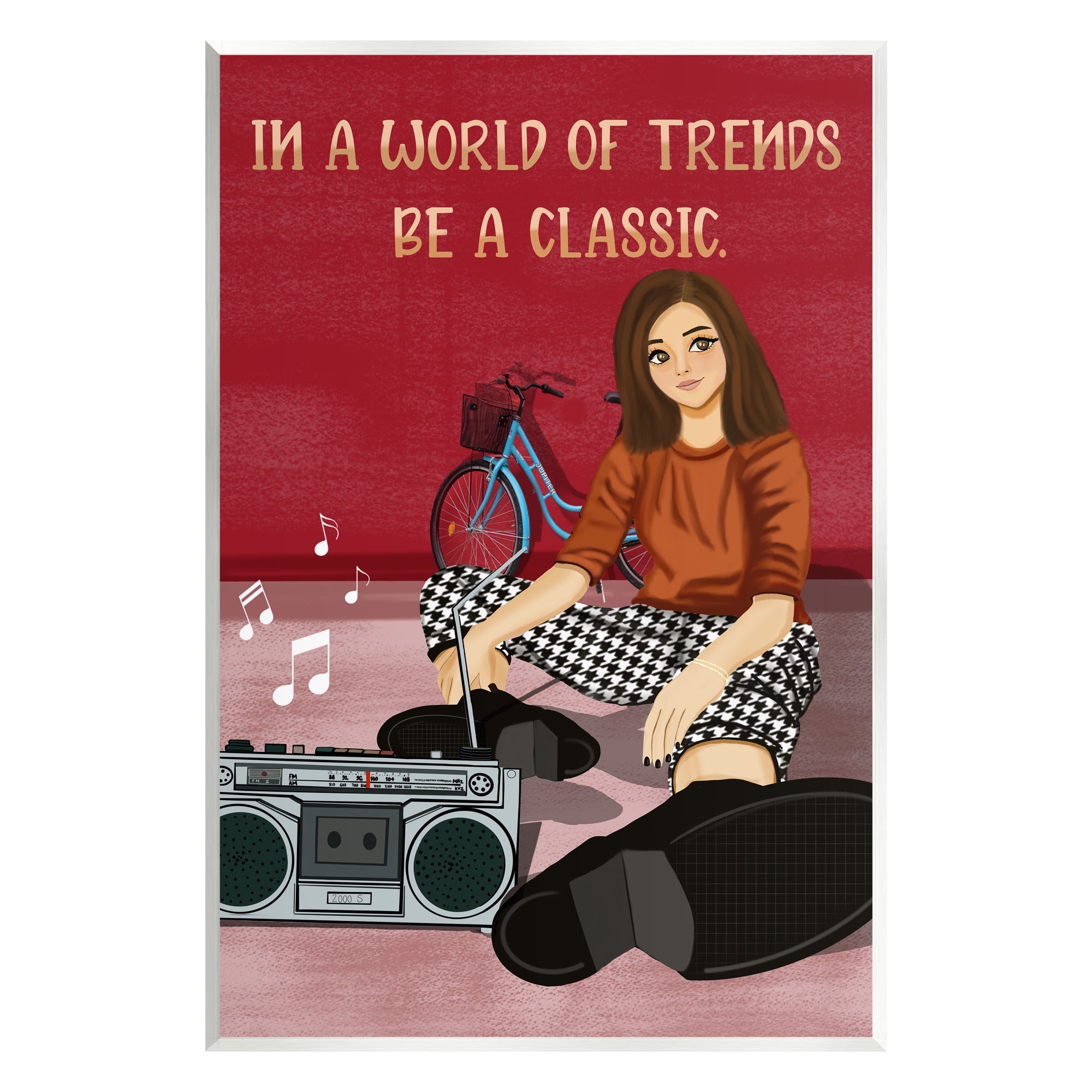 Stupell Industries Motivational Girl with Boombox Abstract Painting Unframed Art Print Wall Art, 13 x 19