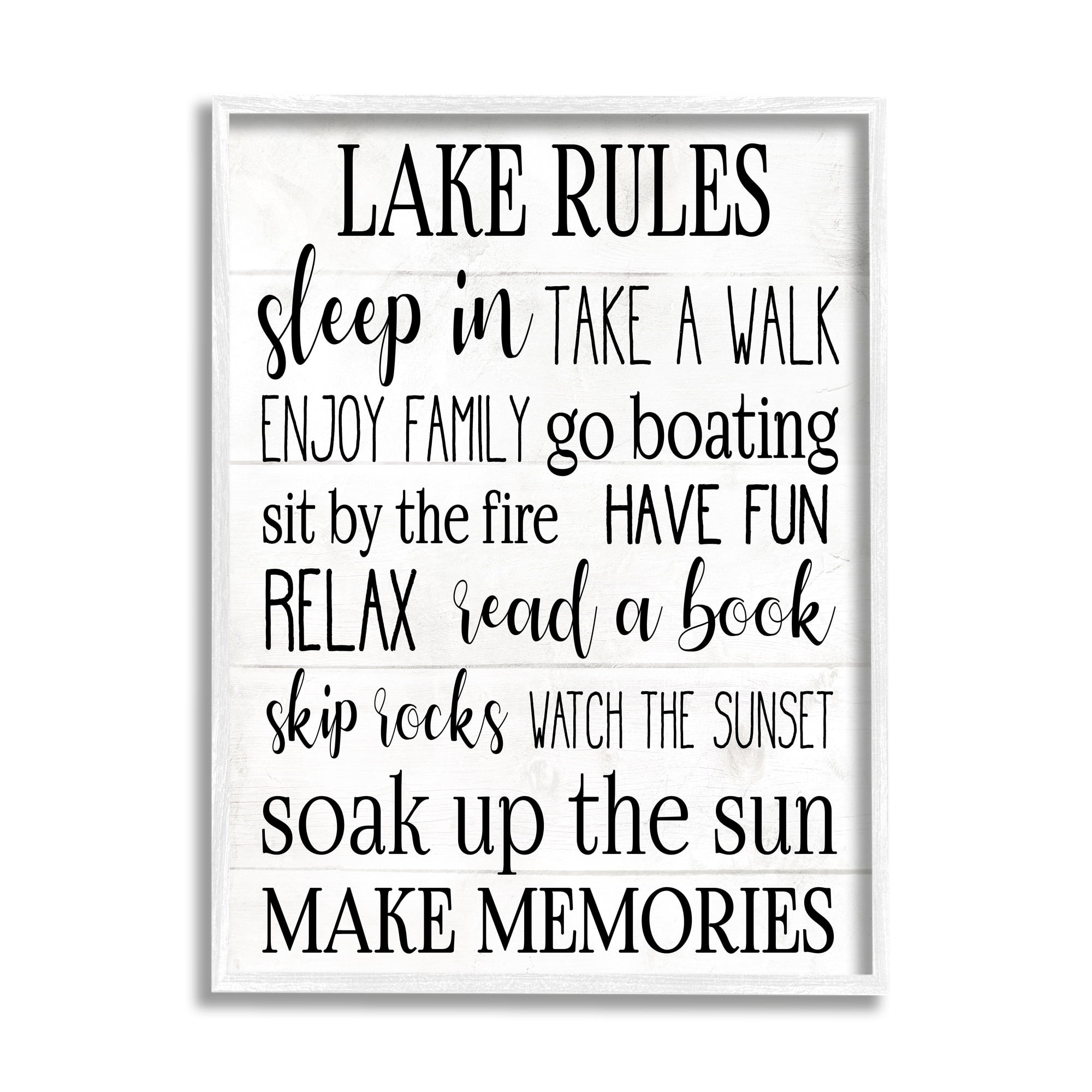 Stupell Industries Motivational Lake Rules Sign Text Styles Black White Graphic Art Framed Art Print Wall Art, 11x14, By Daphne Polselli