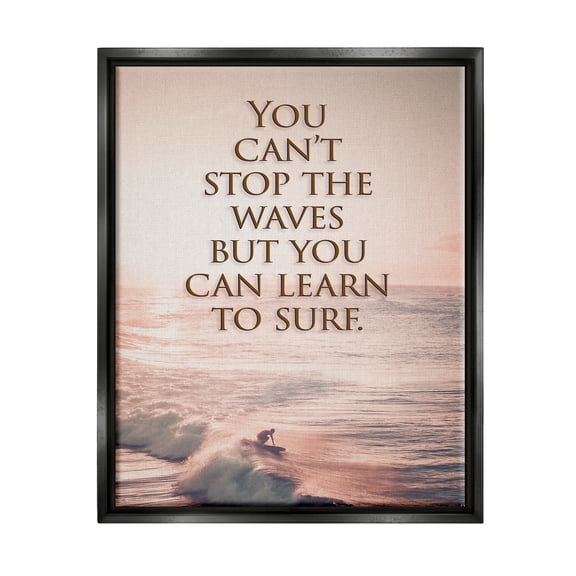 Stupell Industries Motivational Learn to Surf Landscape Painting Black Floater Framed Canvas Art Print Wall Art, 17 x 21