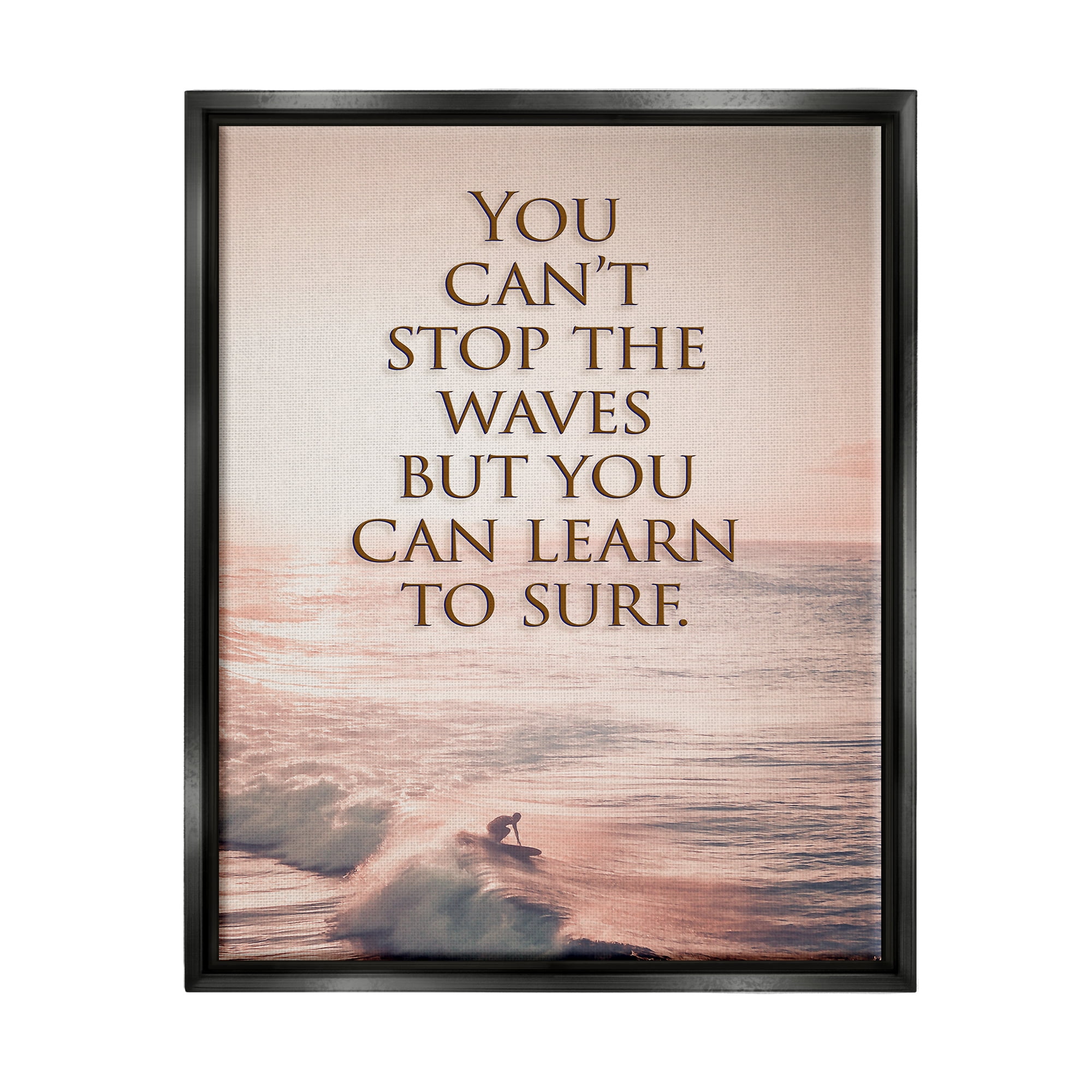 Stupell Industries Motivational Learn to Surf Landscape Painting Black Floater Framed Canvas Art Print Wall Art, 25 x 31