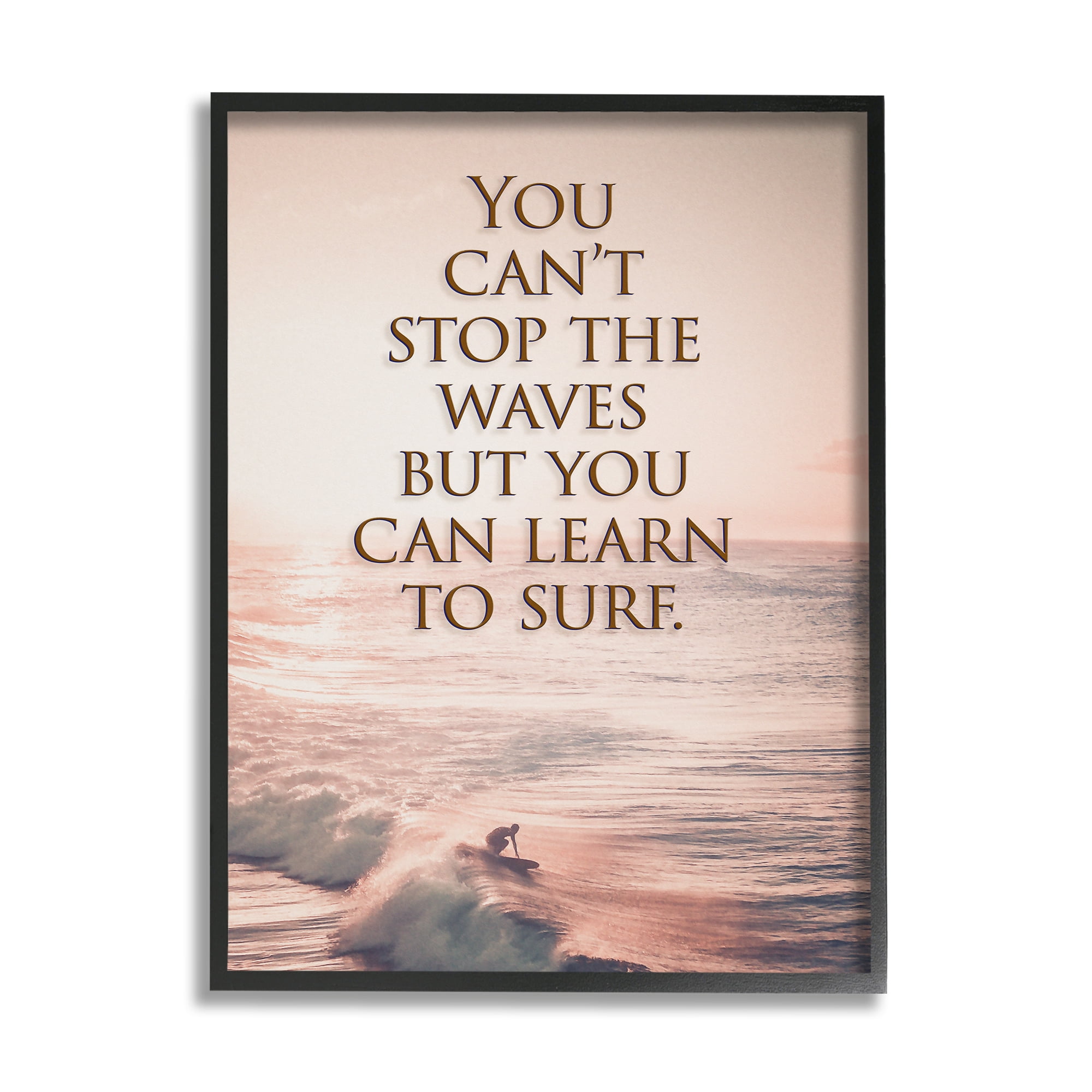 Stupell Industries Motivational Learn to Surf Landscape Painting Black Framed Art Print Wall Art, 11 x 14