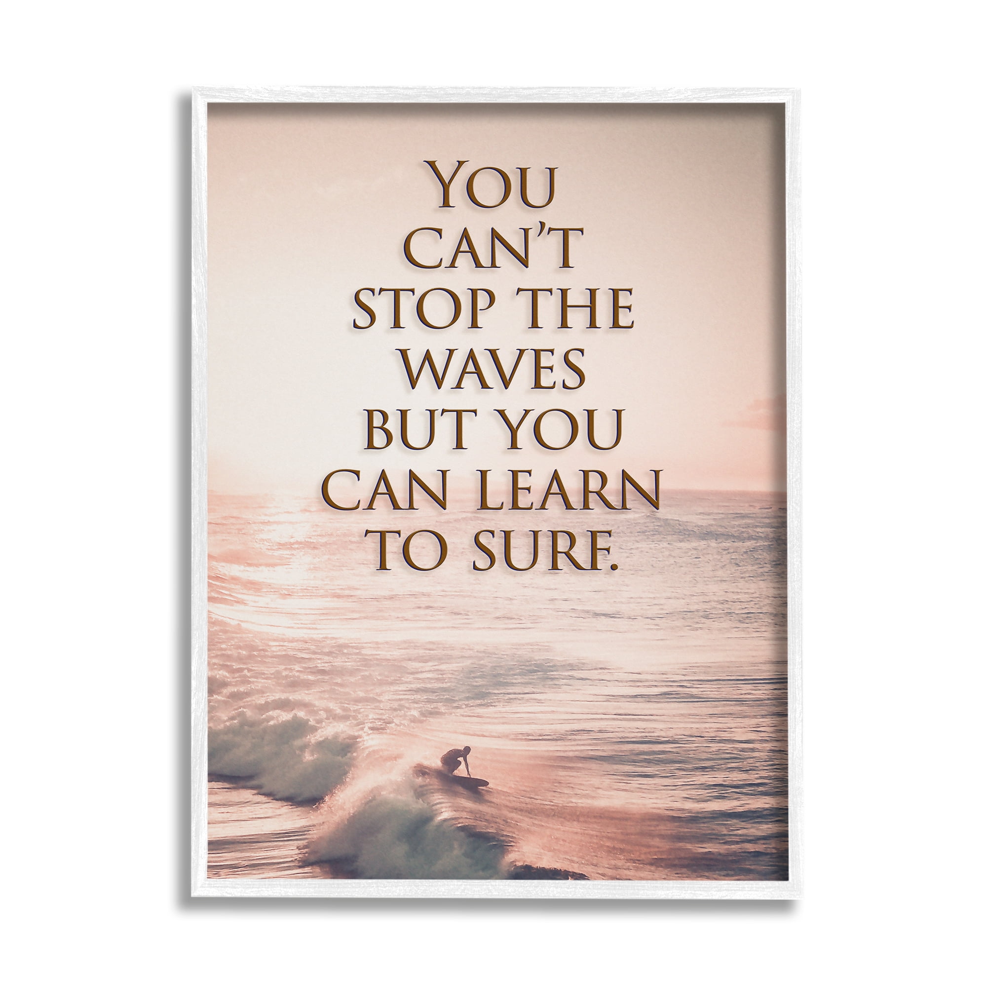 Stupell Industries Motivational Learn to Surf Landscape Painting White Framed Art Print Wall Art, 16 x 20