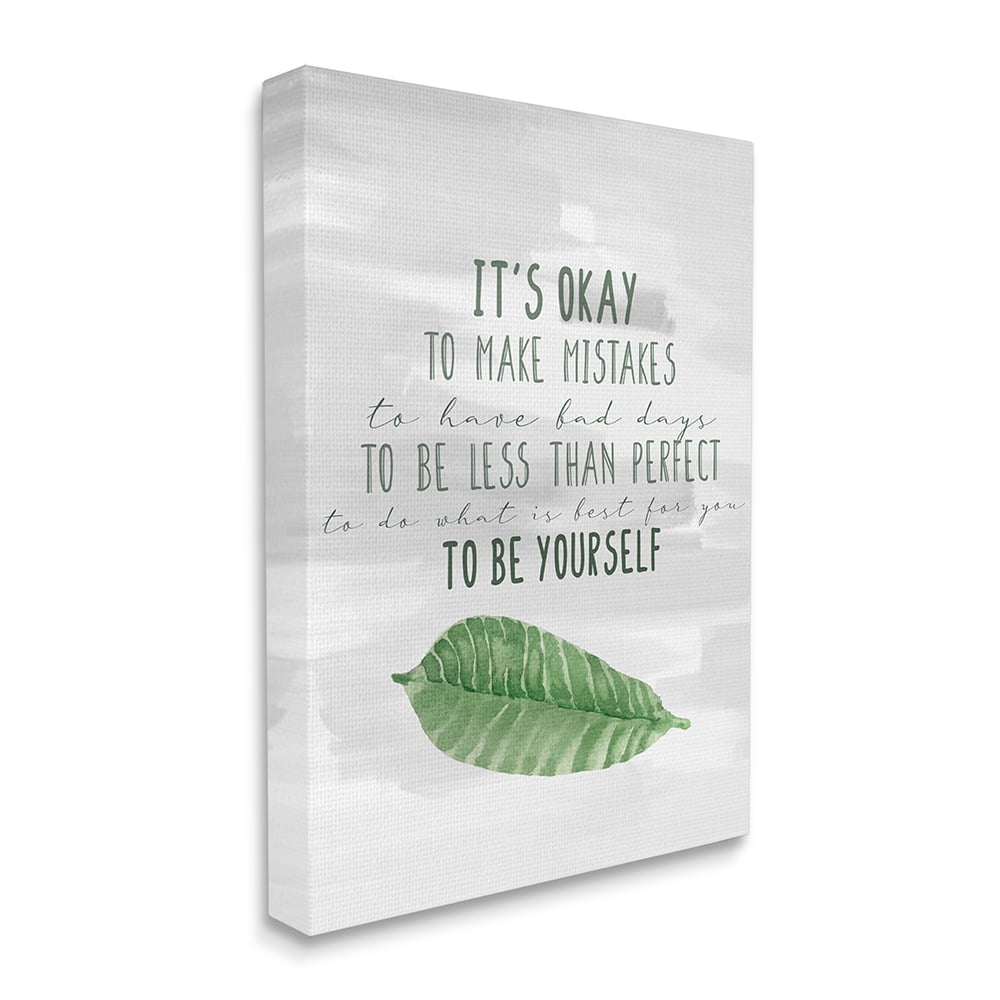 Stupell Industries Motivational Okay to Make Mistakes Green Leaf Canvas Wall Art by Kim Allen