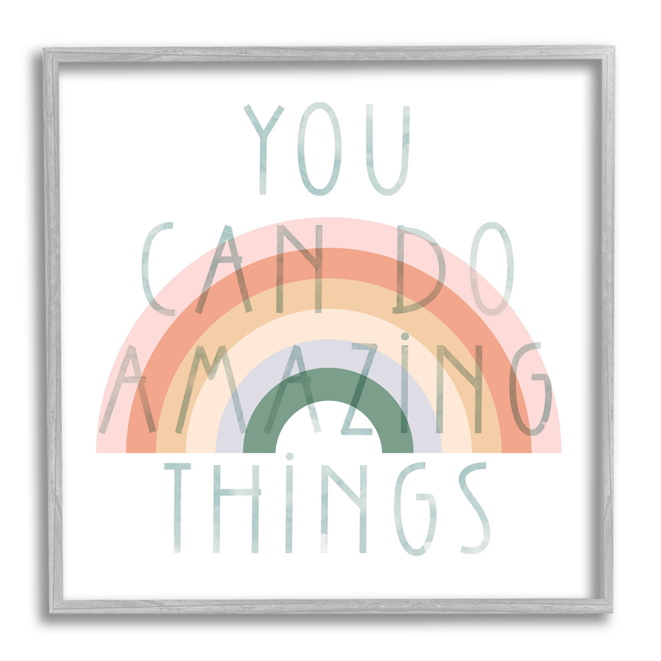 Stupell Industries Motivational Pastel Rainbow Graphic Art Gray Framed Art Print Wall Art, Design by Daphne Polselli