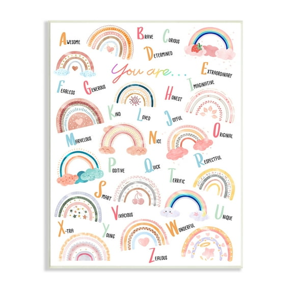 Stupell Industries Motivational Rainbow Alphabet Kids' Positivity ABC's, 13 x 19, Design by Ziwei Li
