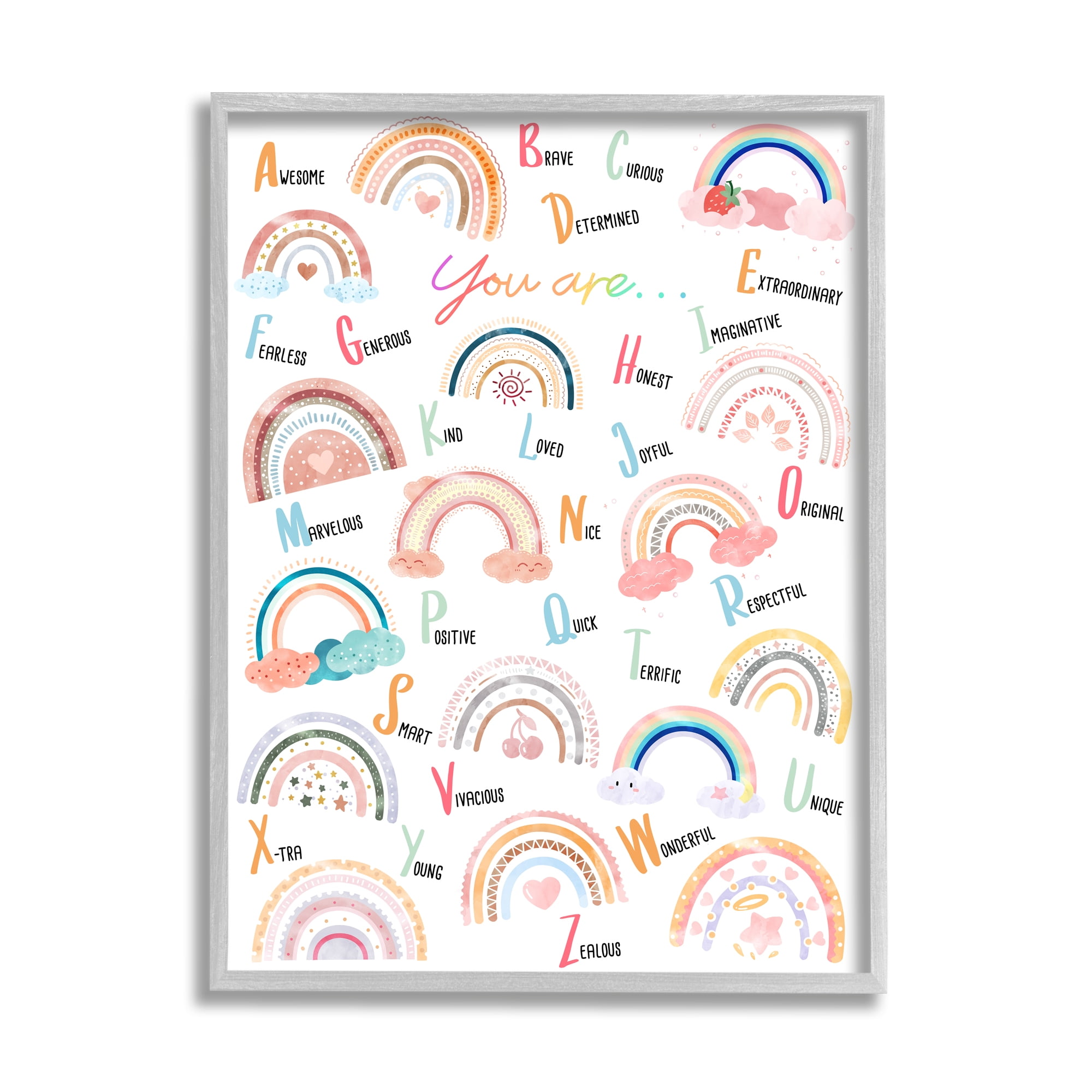 Stupell Industries Motivational Rainbow Alphabet Kids' Positivity ABC's, 24 x 30, Design by Ziwei Li