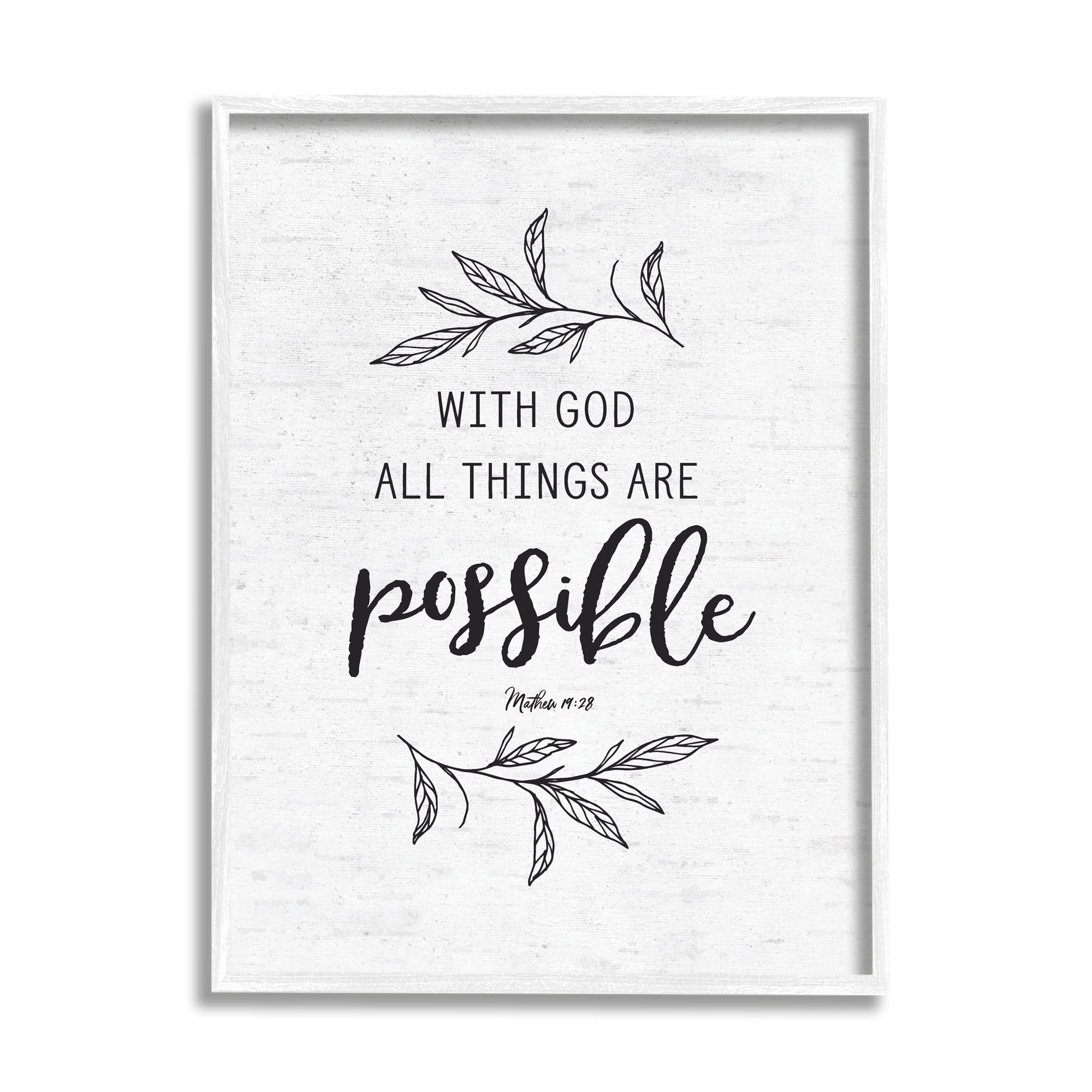 Stupell Industries Motivational Scripture Verse Phrase Botanical Leaf Sprigs Graphic Art White Framed Art Print Wall Art, Design by Lettered and Lined