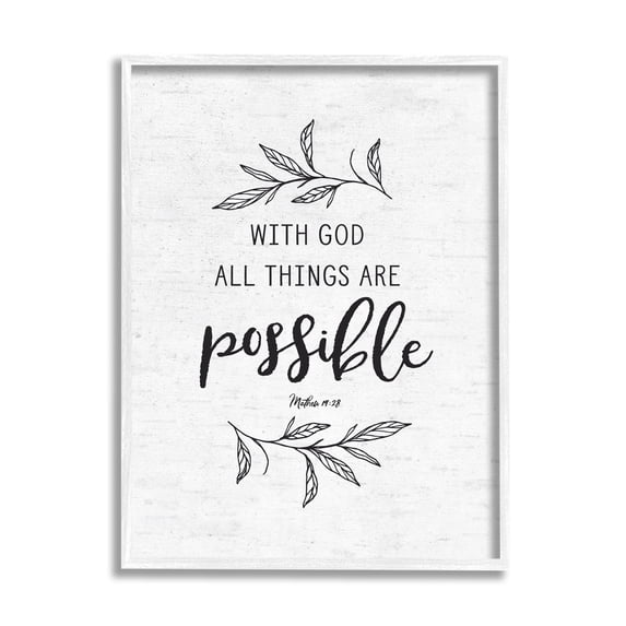 Stupell Industries Motivational Scripture Verse Phrase Botanical Leaf Sprigs Graphic Art White Framed Art Print Wall Art, Design by Lettered and Lined