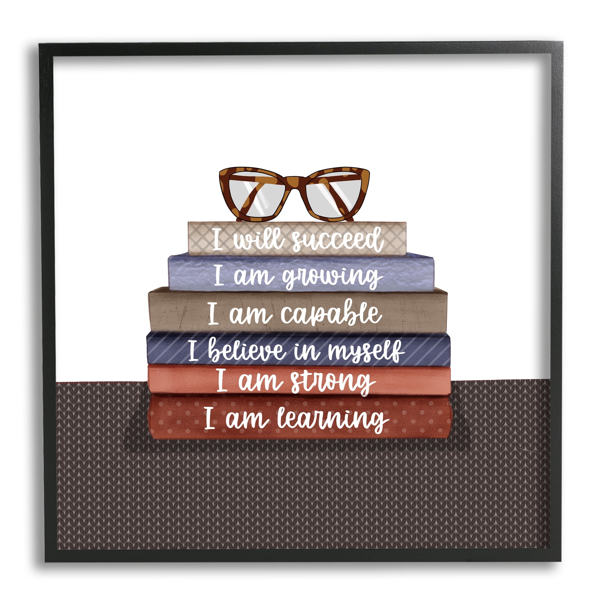 Stupell Industries Motivational Self Esteem Books Inspirational Painting Black Framed Art Print Wall Art, 12 x 12