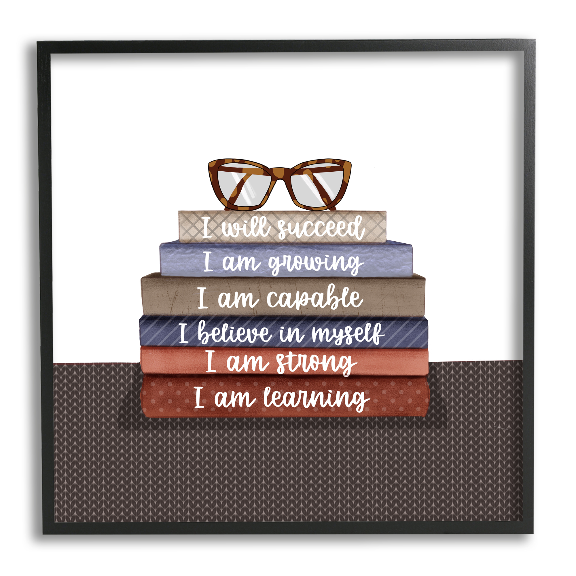 Stupell Industries Motivational Self Esteem Books Inspirational Painting Black Framed Art Print Wall Art, 24 x 24