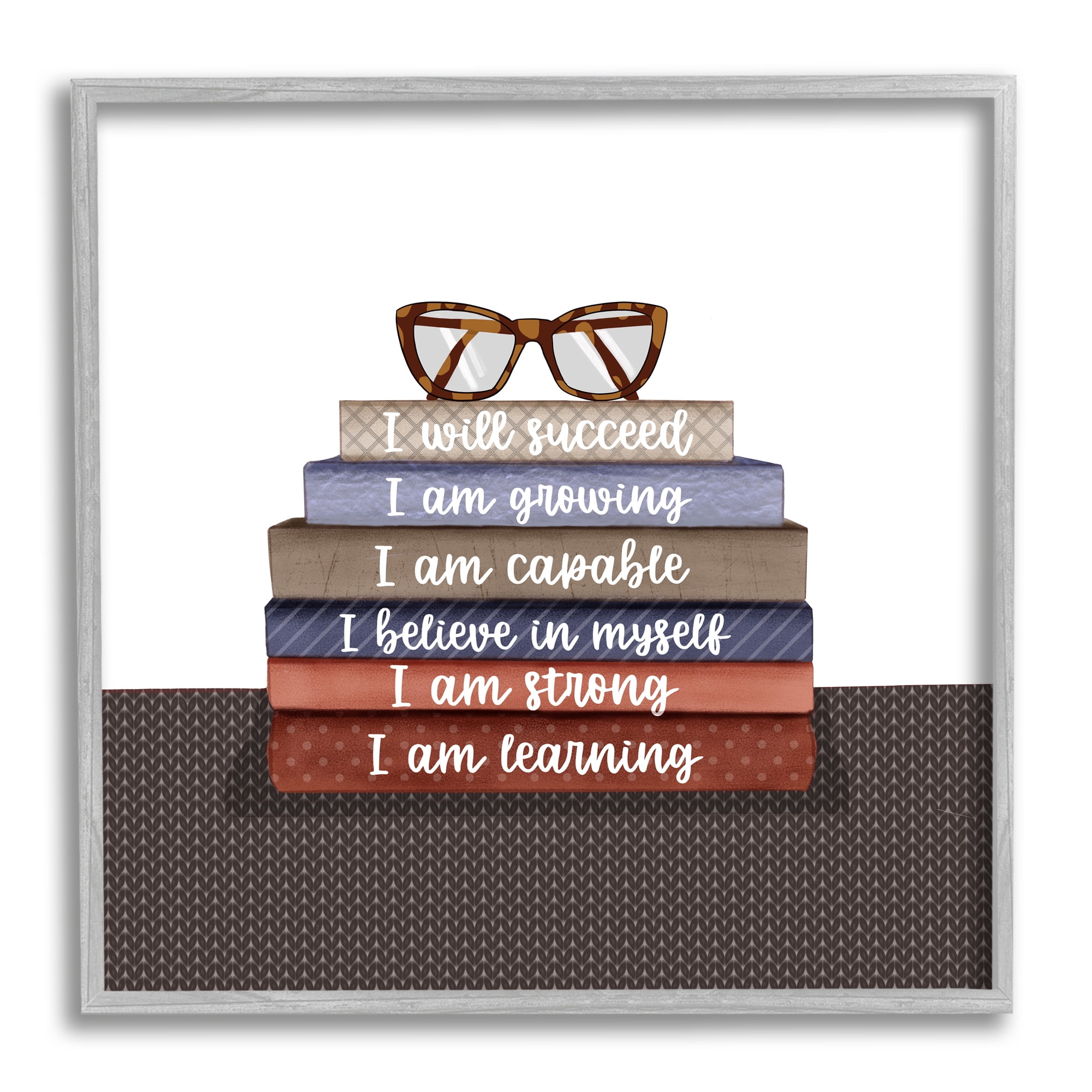 Stupell Industries Motivational Self Esteem Books Inspirational Painting Gray Framed Art Print Wall Art, 17 x 17