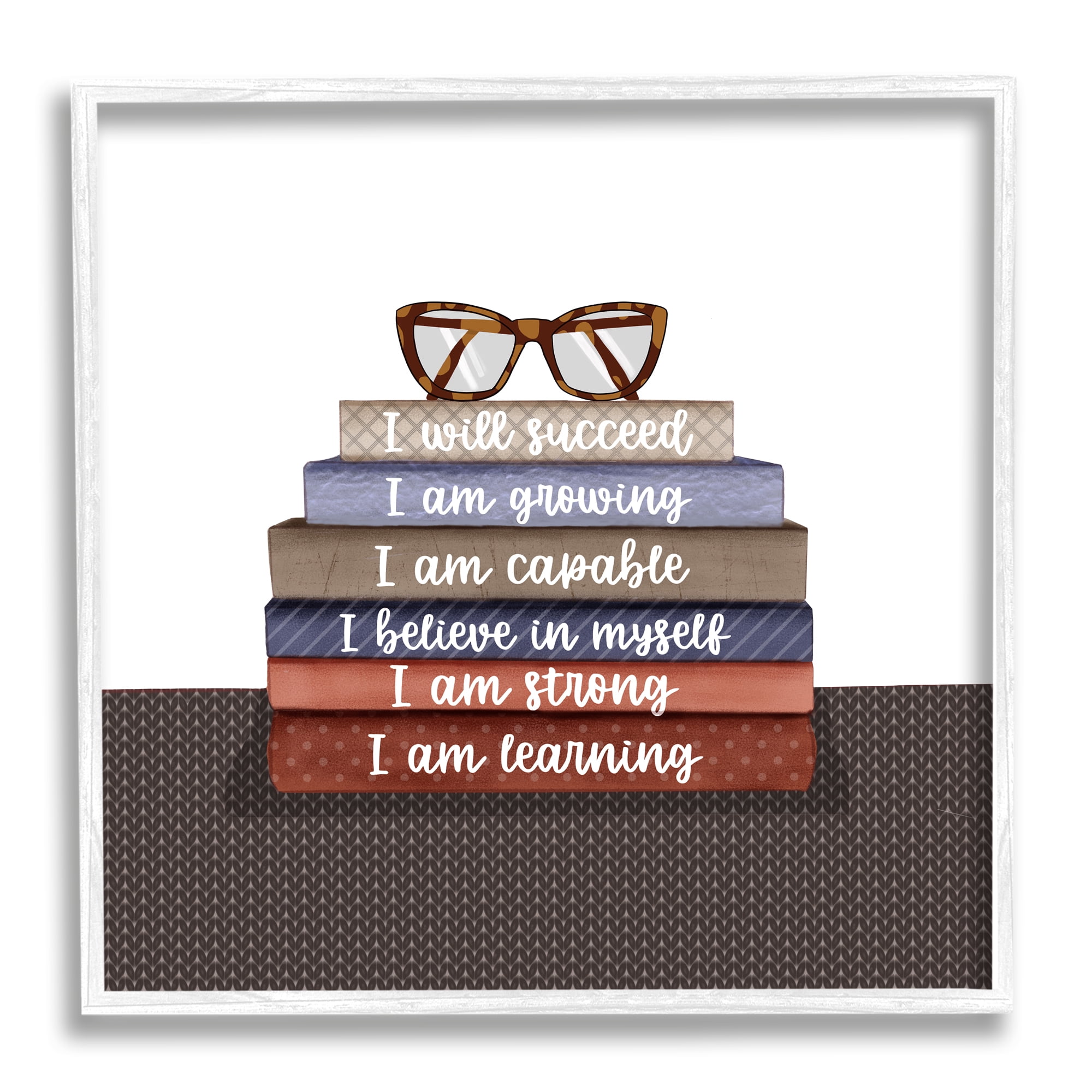 Stupell Industries Motivational Self Esteem Books Inspirational Painting White Framed Art Print Wall Art, 12 x 12