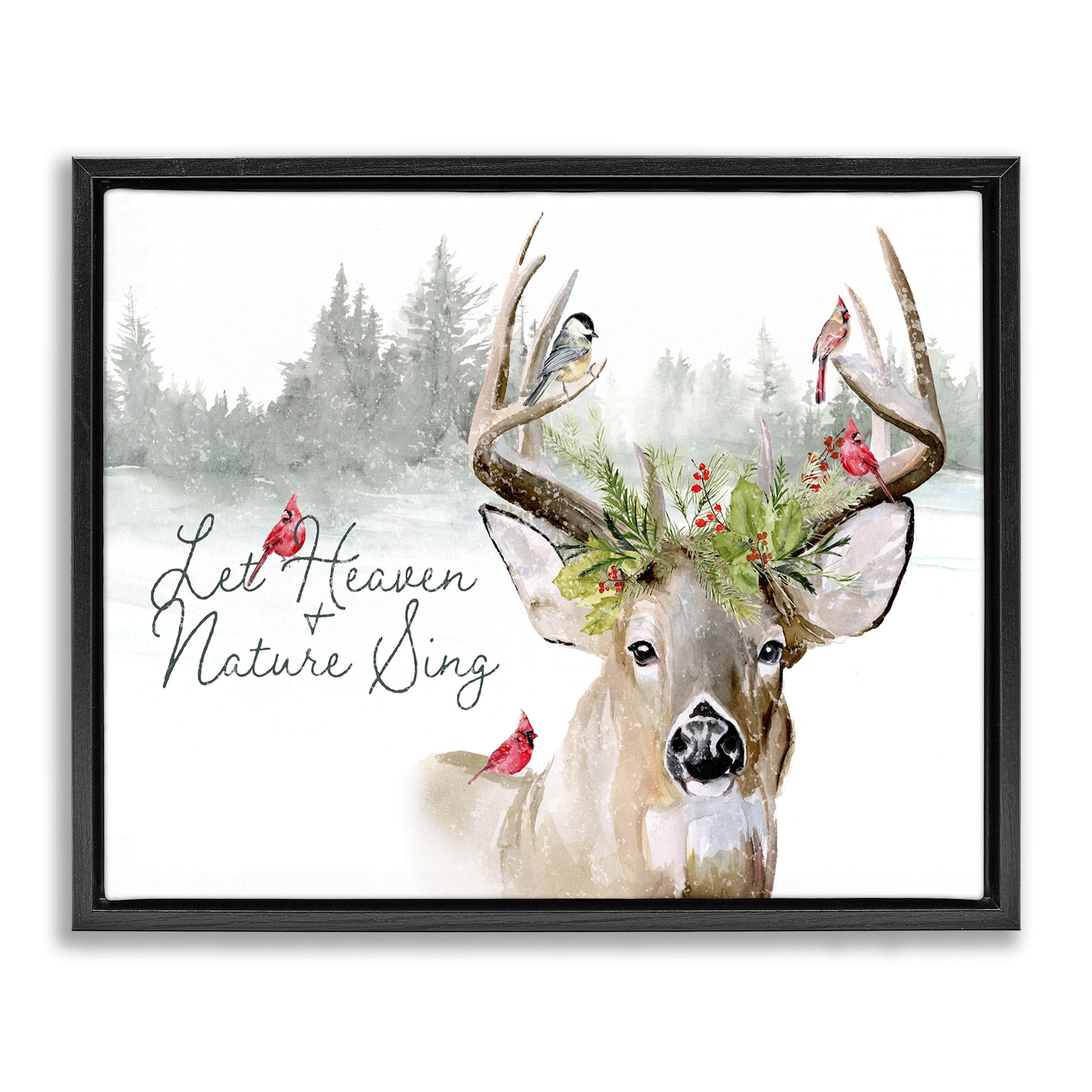 Stupell Industries Motivational Winter Reindeer Animals & Insects Painting Black Floater Framed Canvas Art Print Wall Art, 21 x 17