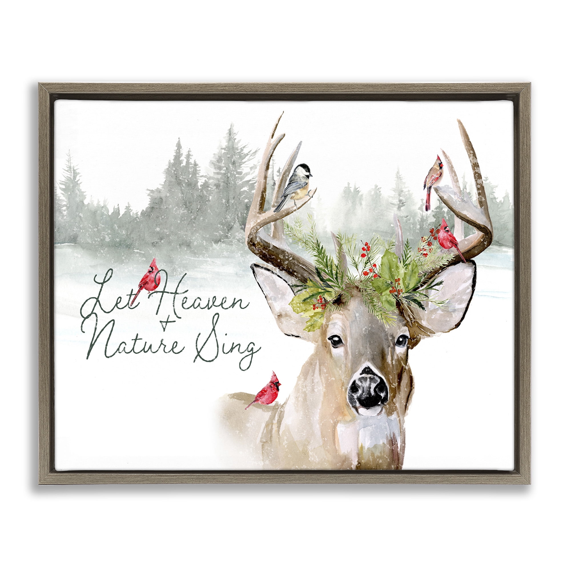 Stupell Industries Motivational Winter Reindeer Animals & Insects Painting Brown Floater Framed Canvas Art Print Wall Art, 21 x 17