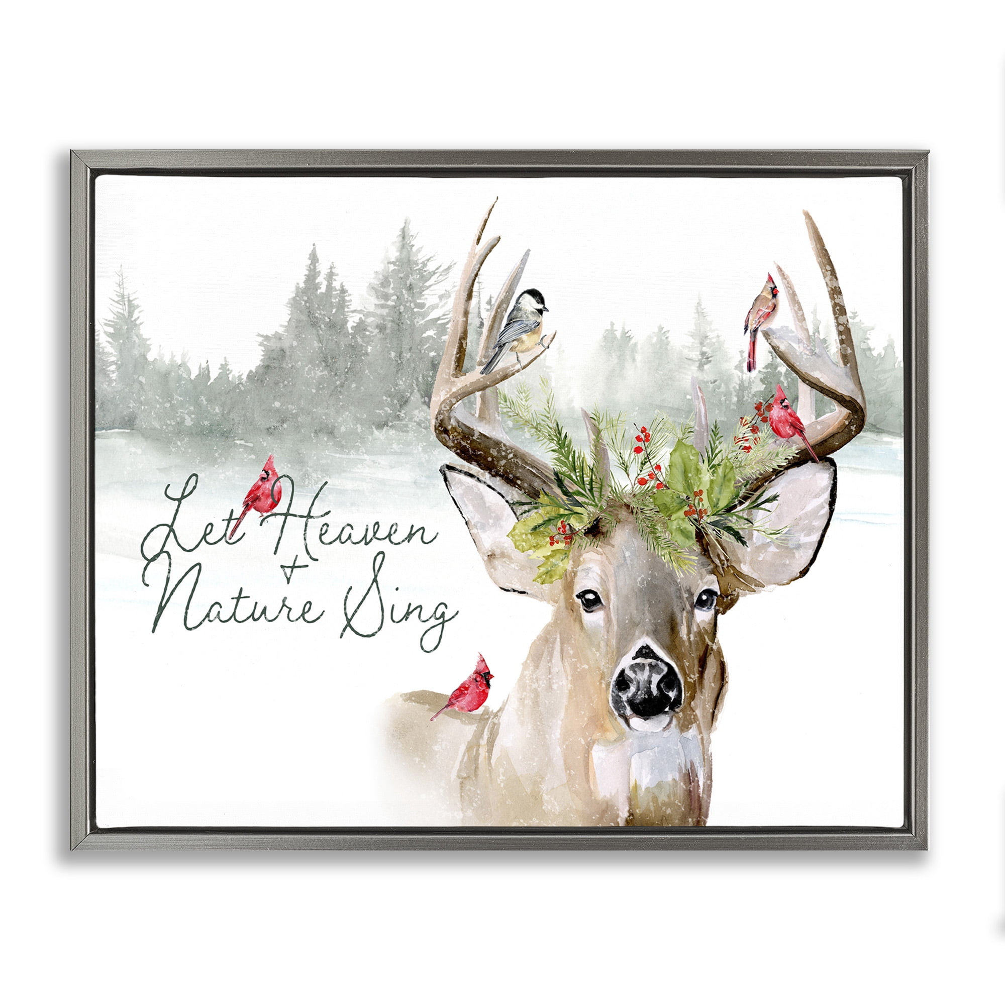 Stupell Industries Motivational Winter Reindeer Animals & Insects Painting Gray Floater Framed Canvas Art Print Wall Art, 21 x 17