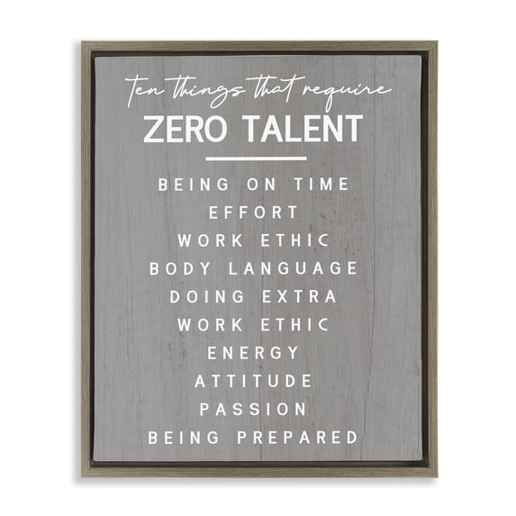 Stupell Industries Rustic Lodge Motivational Zero Talent Brown Floating Frame Canvas Art, 17 x 21, by Lil' Rue