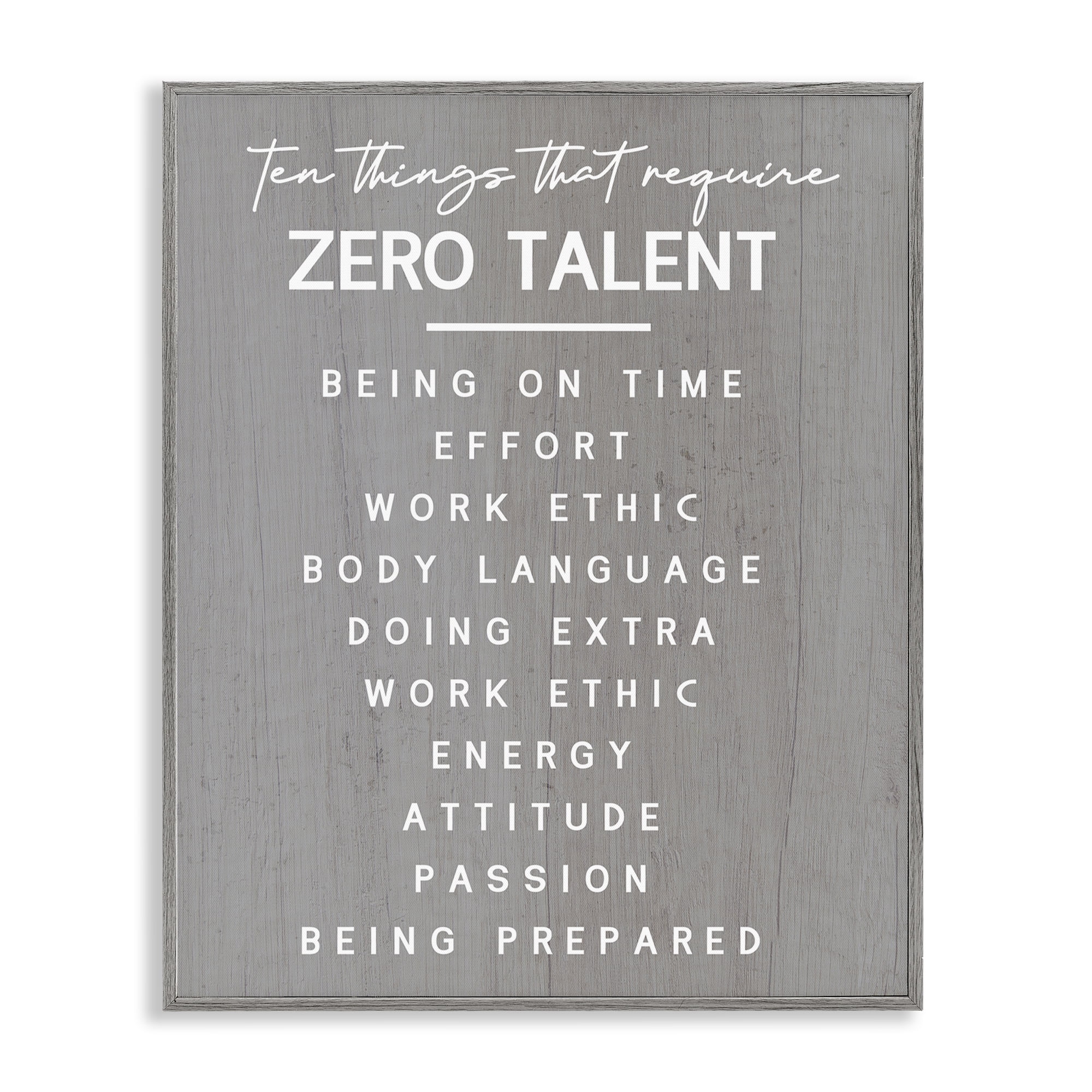 Stupell Industries Motivational Zero Talent Text & Numbers Painting Gray Framed Art Print Wall Art, 16 x 20