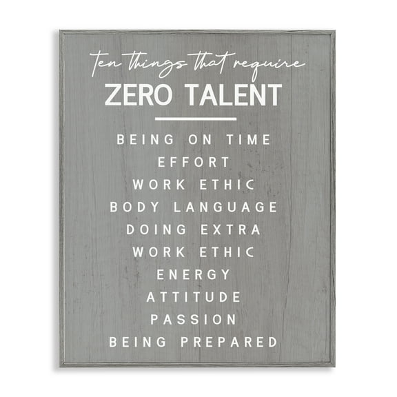 Stupell Industries Motivational Zero Talent Text & Numbers Painting Gray Framed Art Print Wall Art, 24 x 30