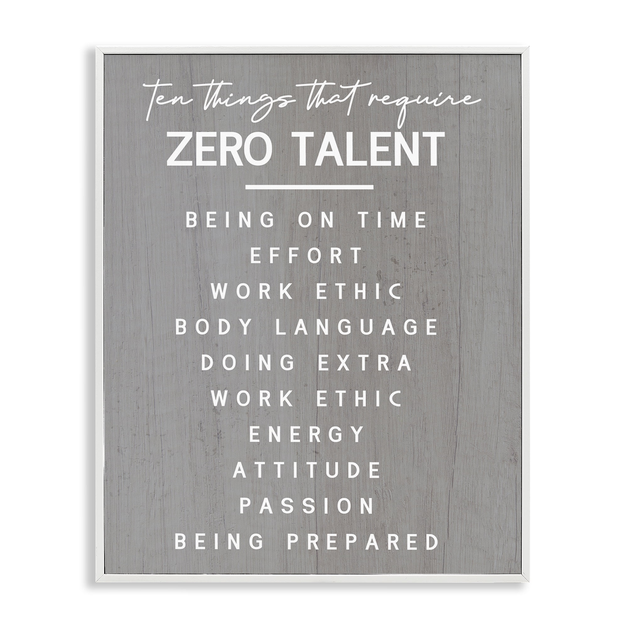 Stupell Industries Motivational Zero Talent Text & Numbers Painting White Framed Art Print Wall Art, 16 x 20