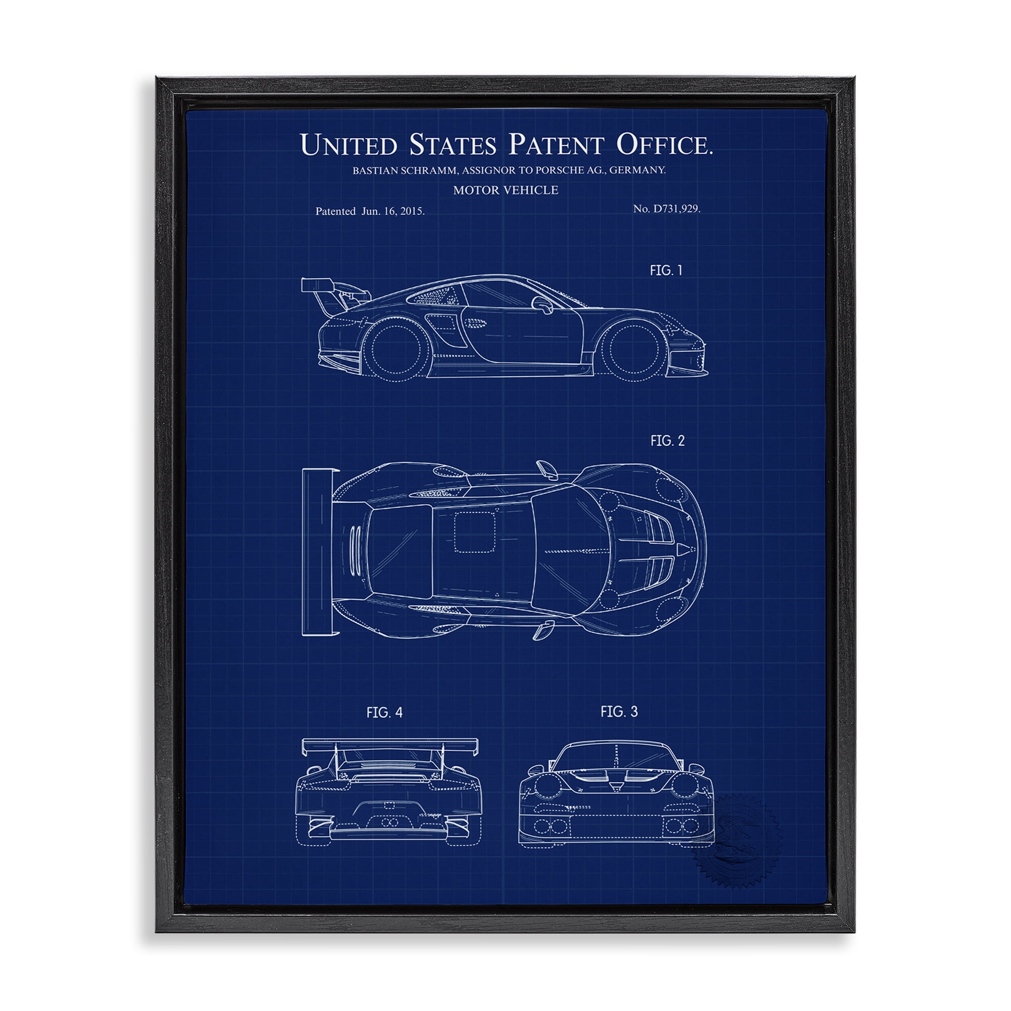 Stupell Industries Motor Vehicle Blueprint Transportation Painting Black Floater Framed Art Print Wall Art, 25 x 31