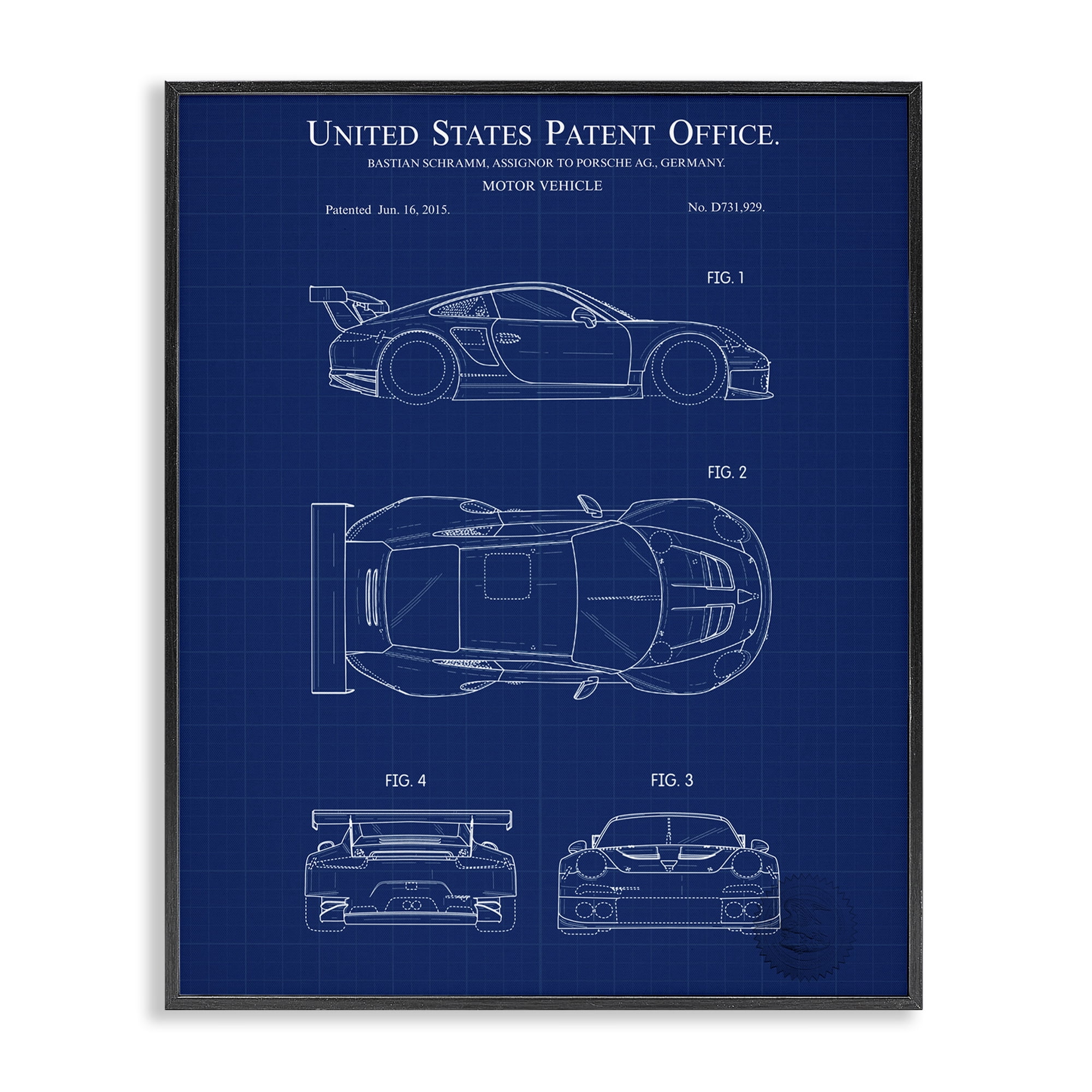 Stupell Industries Motor Vehicle Blueprint Transportation Painting Black Framed Art Print Wall Art, 24 x 30