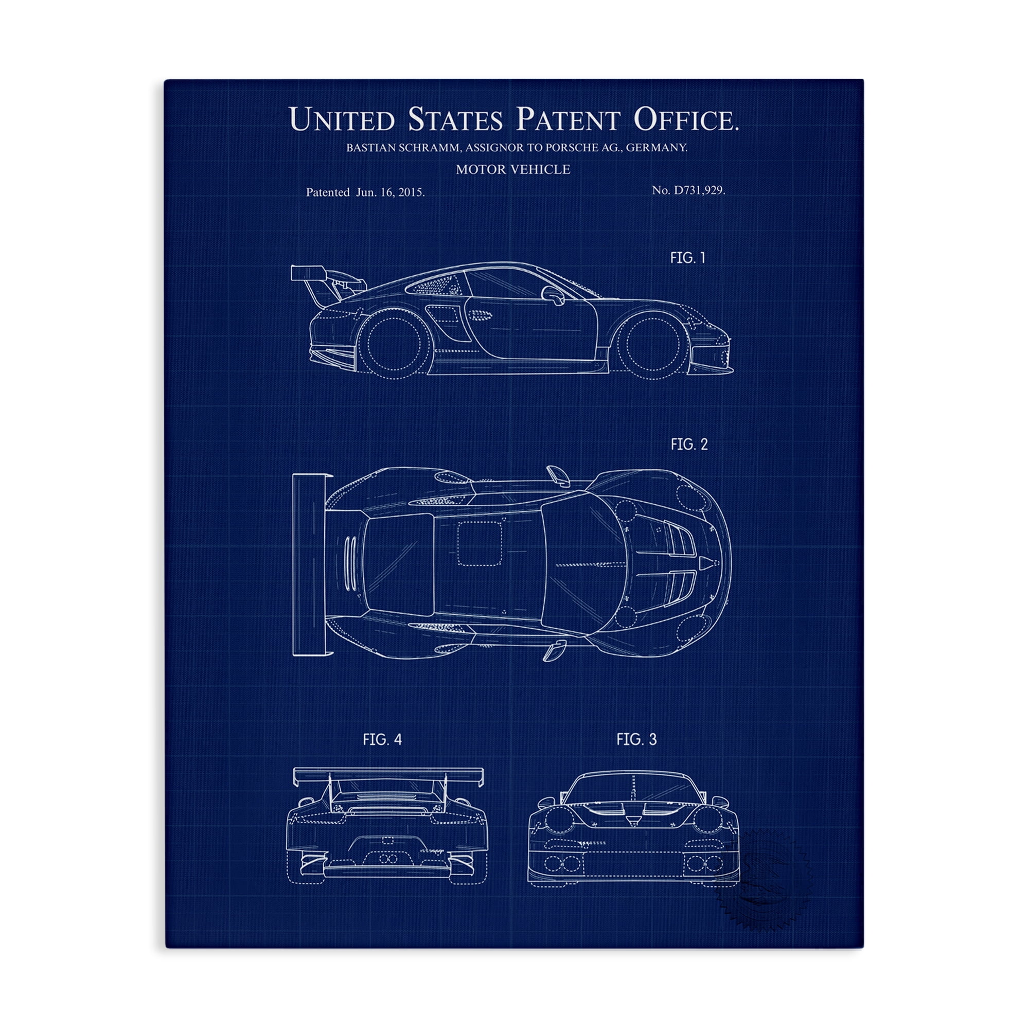 Stupell Industries Motor Vehicle Blueprint Transportation Painting Gallery Wrapped Canvas Art Print Wall Art, 24 x 30
