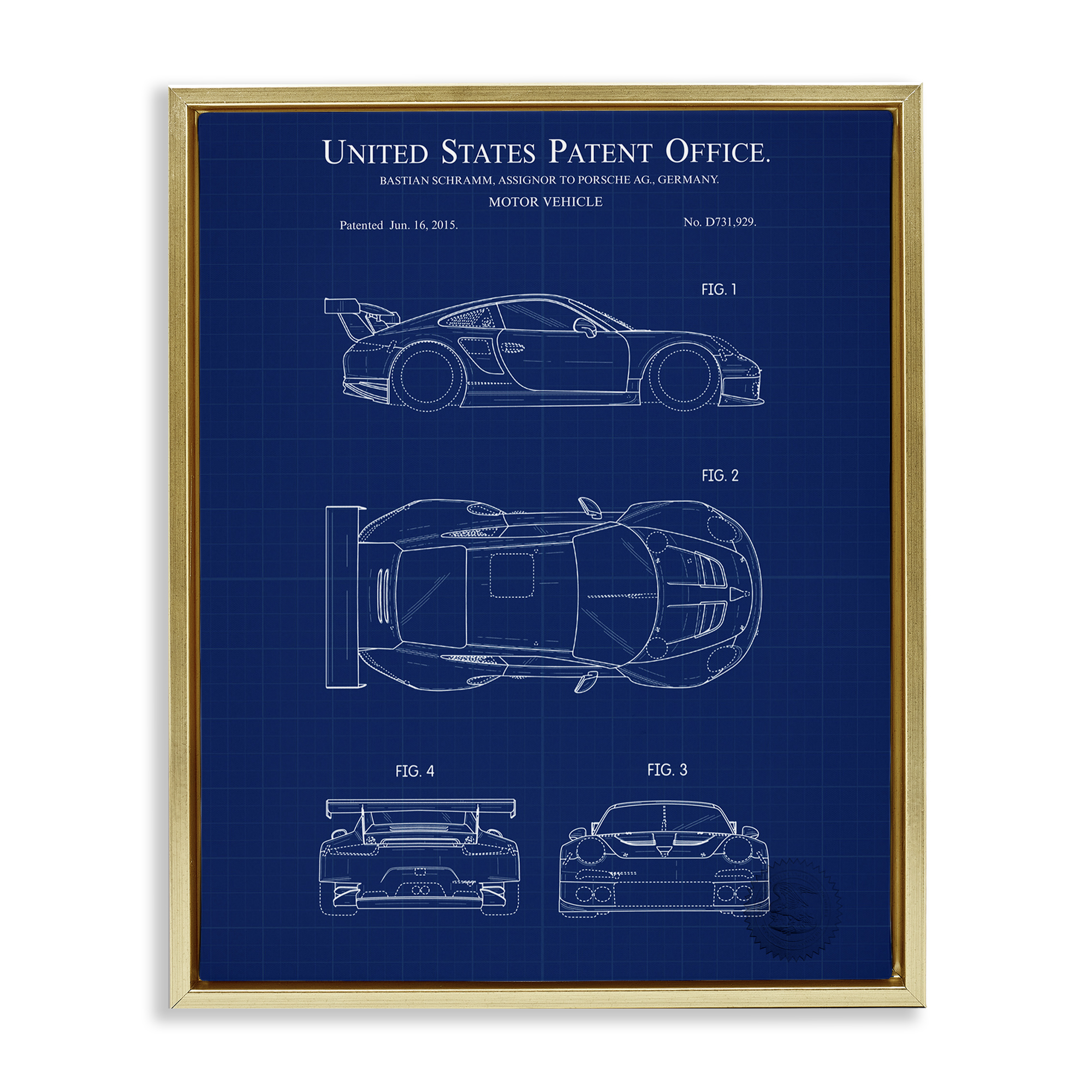Stupell Industries Motor Vehicle Blueprint Transportation Painting Gold Floater Framed Art Print Wall Art, 25 x 31
