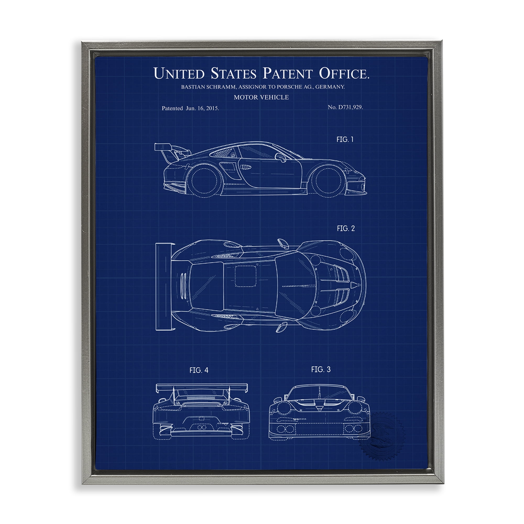 Stupell Industries Motor Vehicle Blueprint Transportation Painting Gray Floater Framed Art Print Wall Art, 25 x 31